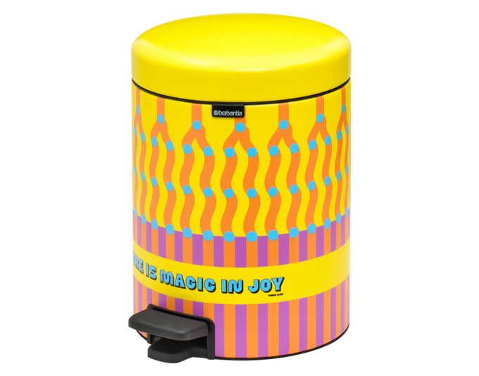 Mehrfarbiger BRABANTIA Treteimer NewIcon Yinka Ilori mit Pedal, Kunststoffdeckel und herausnehmbarem Einsatz, Fassungsvermögen 5 Liter.
