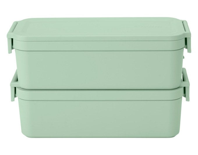 BRABANTIA Lunchbox Make&Take in Jade Green mit Bento-Trennwand, separatem Behälter und auslaufsicherem Deckel mit Clips, längliche Form.