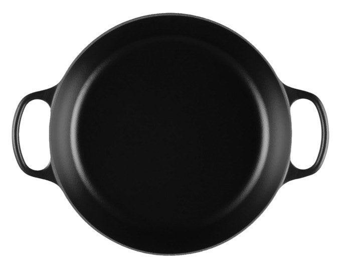 Schwarzer Gusseisentopf mit Deckel und Griffen, LE Creuset Gourmet-Profitopf Signature Crucible