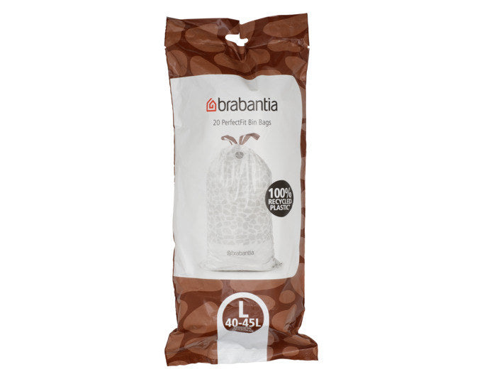 Kehrichtsack aus extra starkem Kunststoff mit Zugband, Belüftungslöchern und Farbcode, passend für Brabantia Abfalleimer 40–45 l Grösse L.