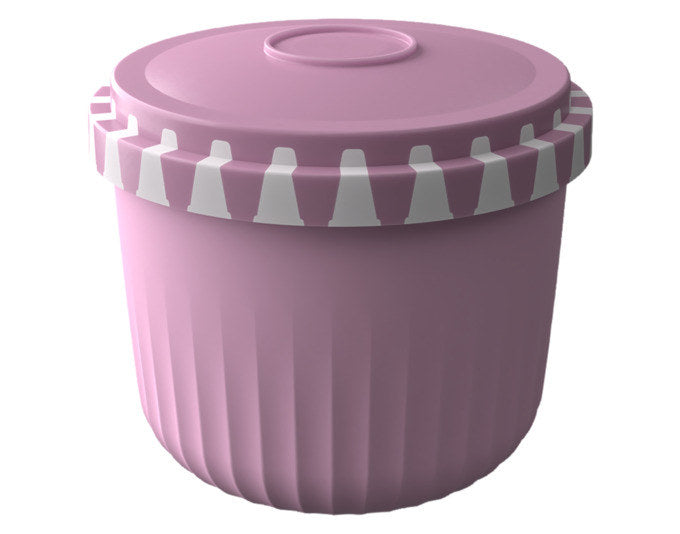 Runde Lunchbox in Lavendel-Violett mit 1-Click-Verschluss, Fächern und Deckel, Durchmesser 10 cm, Fassungsvermögen 350 ml.