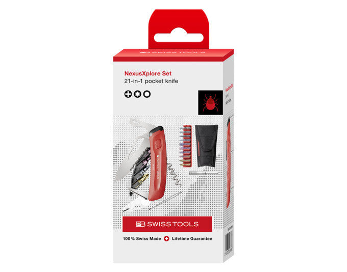 Rotes Taschenmesser NexusXplore von PB Swiss Tools mit Bits und Etui