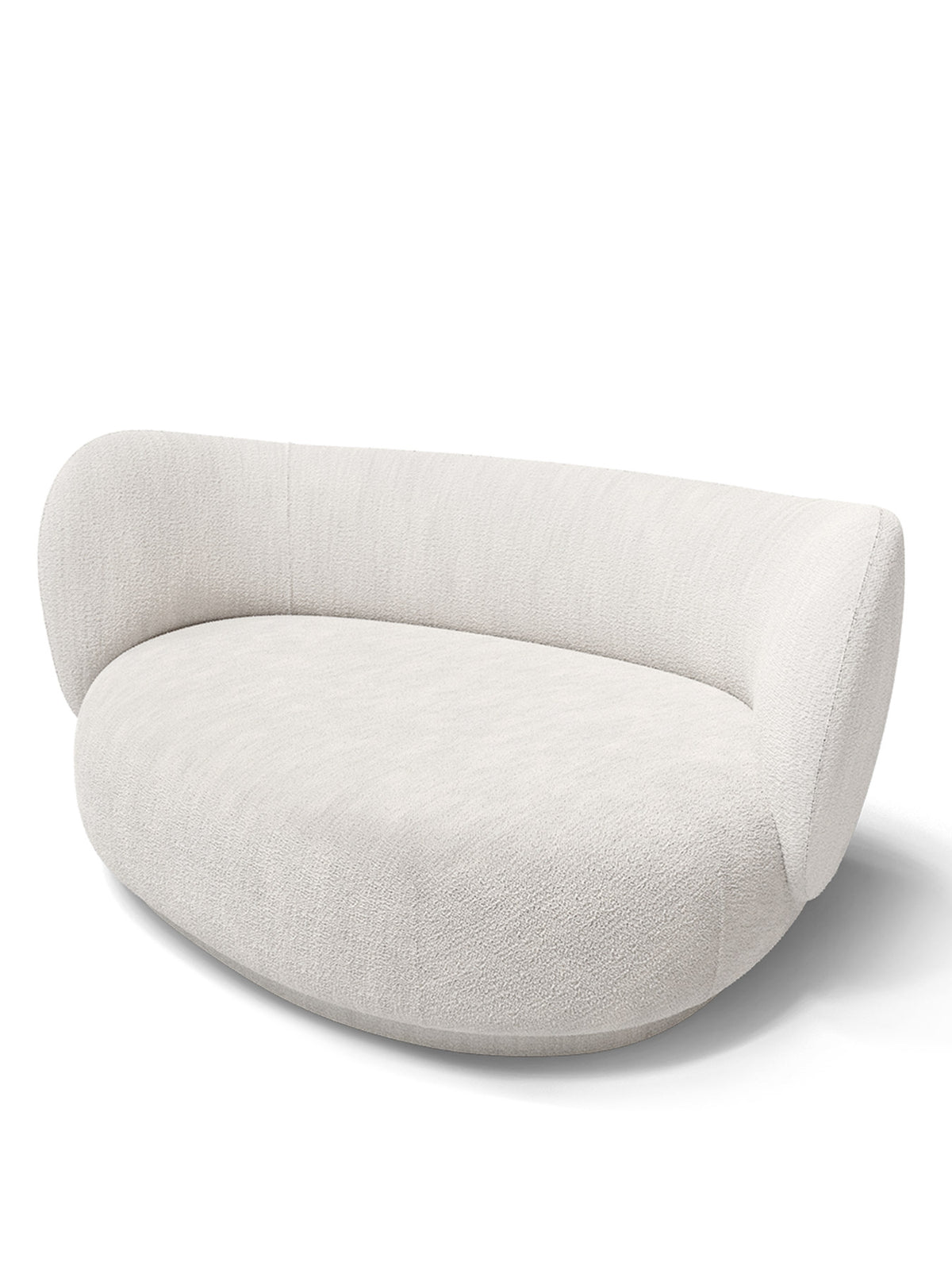 Ecksofa Rico Kurve Rechts in Offwhite mit Bouclé-Bezug und runder, weicher Form