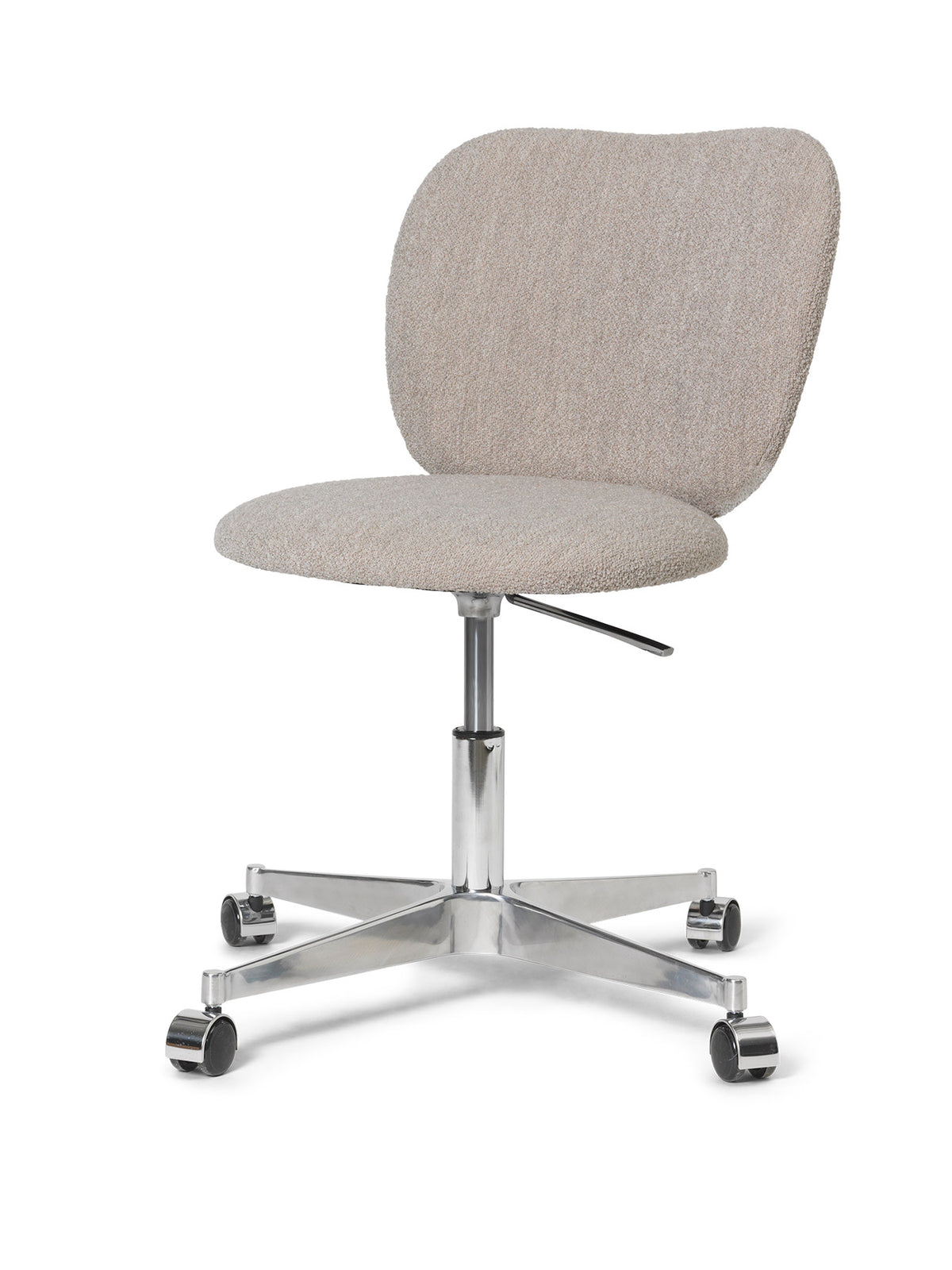 Rico Sessel mit Rollen, Stuhl mit Armlehne, runde Form, Bouclé-Bezug in Offwhite