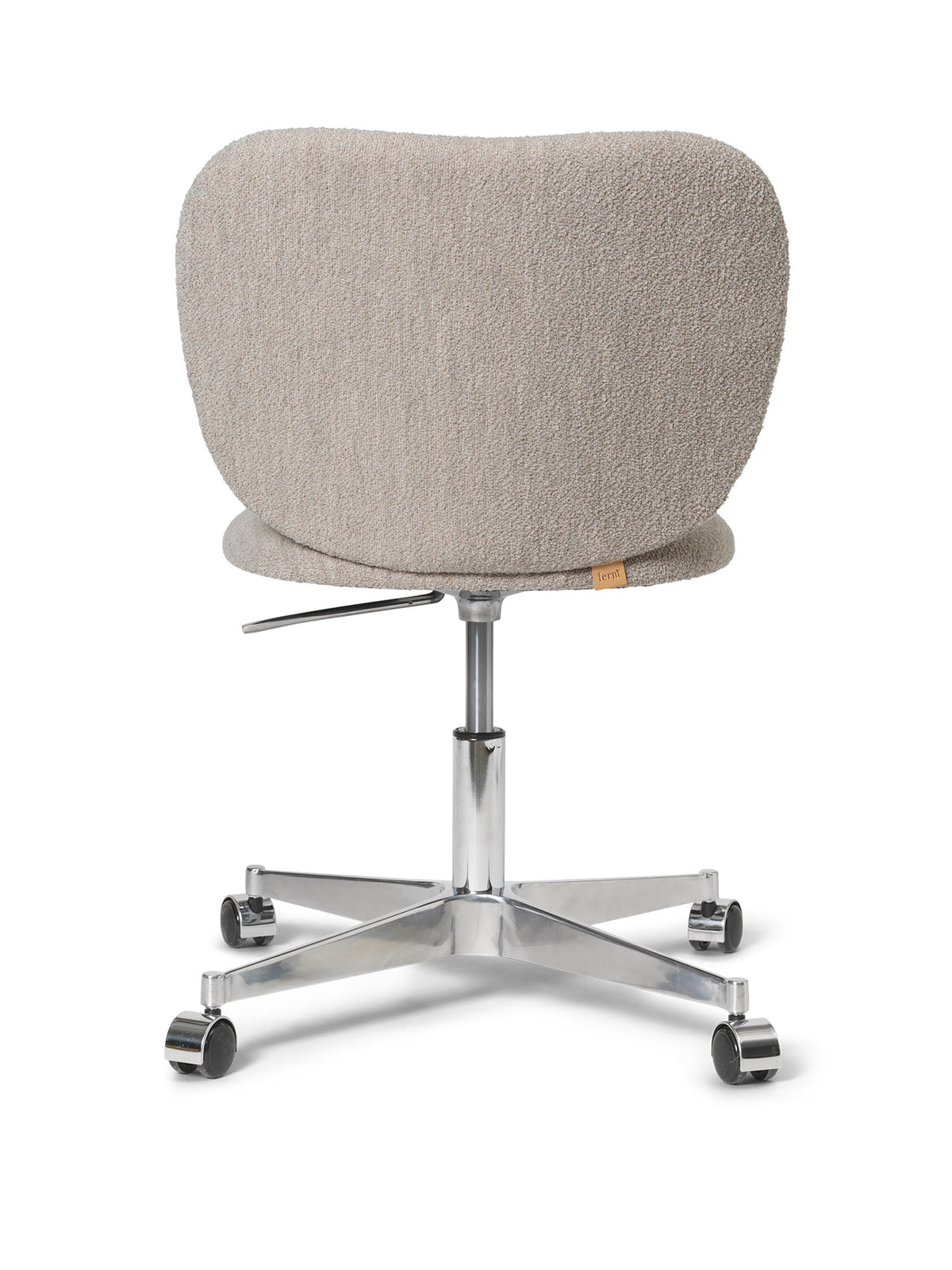 Rico Sessel mit Rollen, Stuhl mit Armlehne, runde Form, Bouclé-Bezug in Offwhite