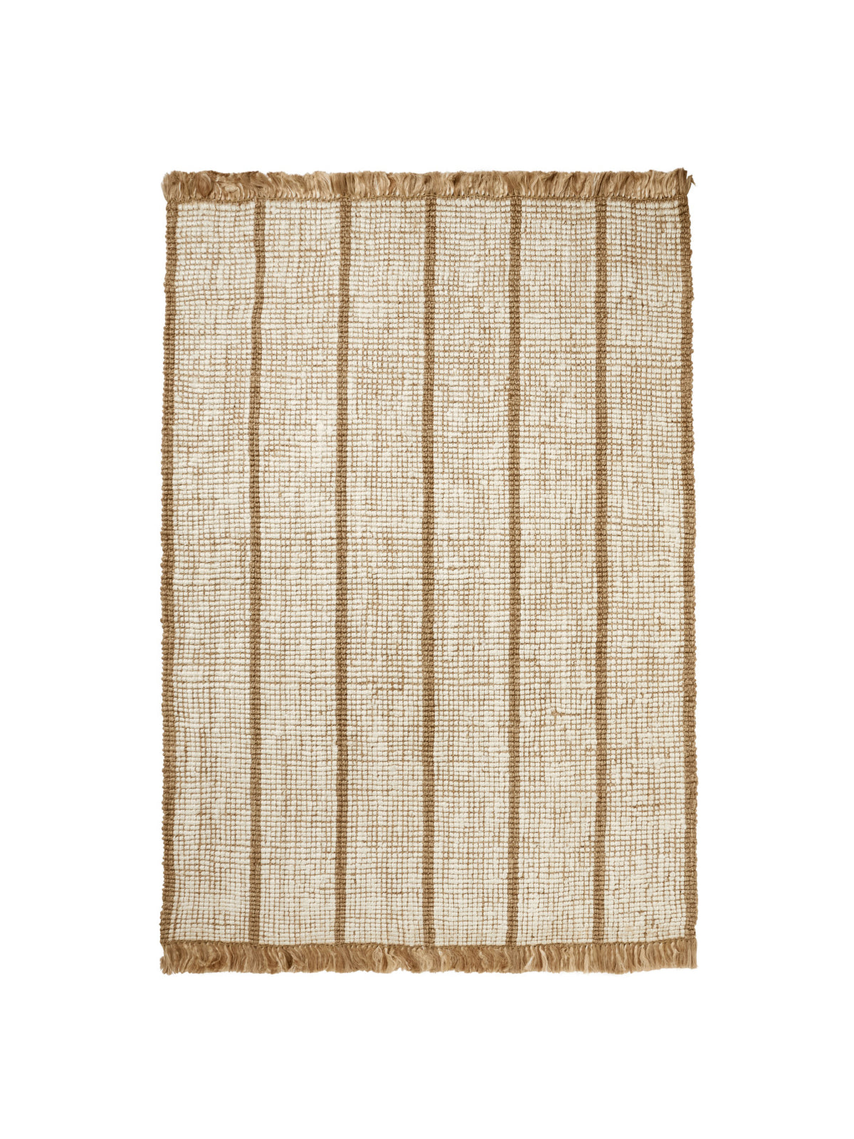 Rechteckiger Teppich Athens Streifen aus 100% Jute in Natürlich/Cremeweiss mit gewebten Streifen und Fransen, von Ferm Living.