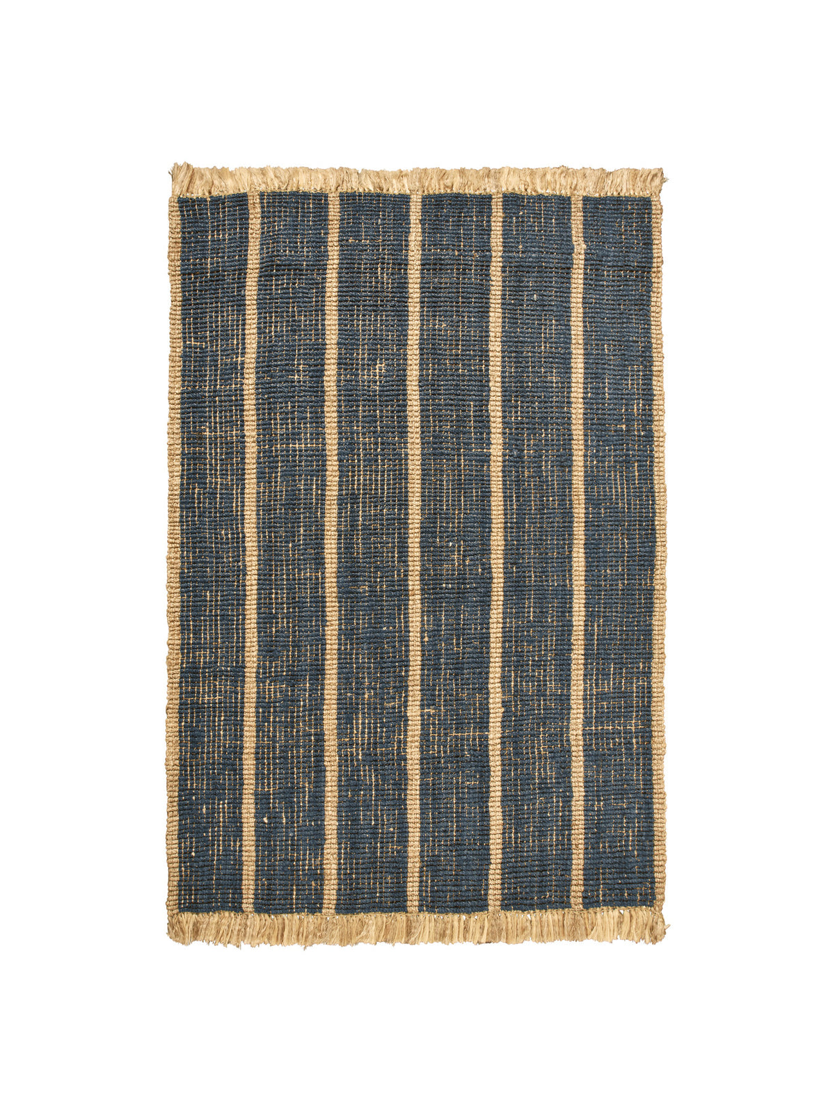 Rechteckiger Teppich Athens Streifen aus 100% Jute in Natürlich/Cremeweiss mit gewebten Streifen und Fransen, von Ferm Living.