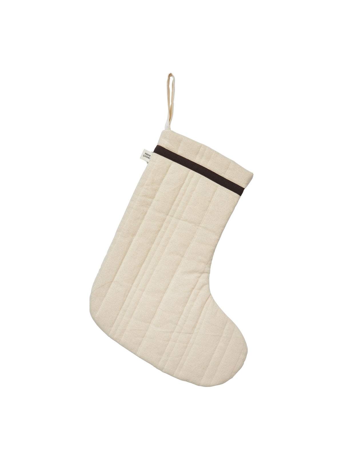 Gesteppter Weihnachtsstrumpf aus Bio-Baumwoll-Samt in Khaki mit Baumwollband-Bündchen, Grösse 33 x 40 cm, von Ferm Living.