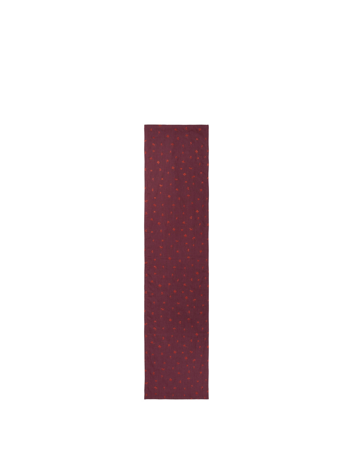 Tischläufer Baies aus 100% Leinen in Dunkle Traube/Pikantes Rot mit floraler Stickerei und gesäumten Kanten, Baumwollrückseite.