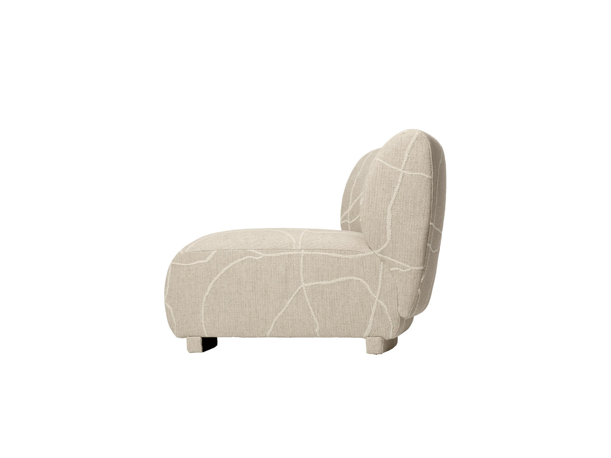 Modulares Sofa Rico Eckelement 45 mit gerundeter Form und gepolsterter Sitzfläche in hellem Stoff