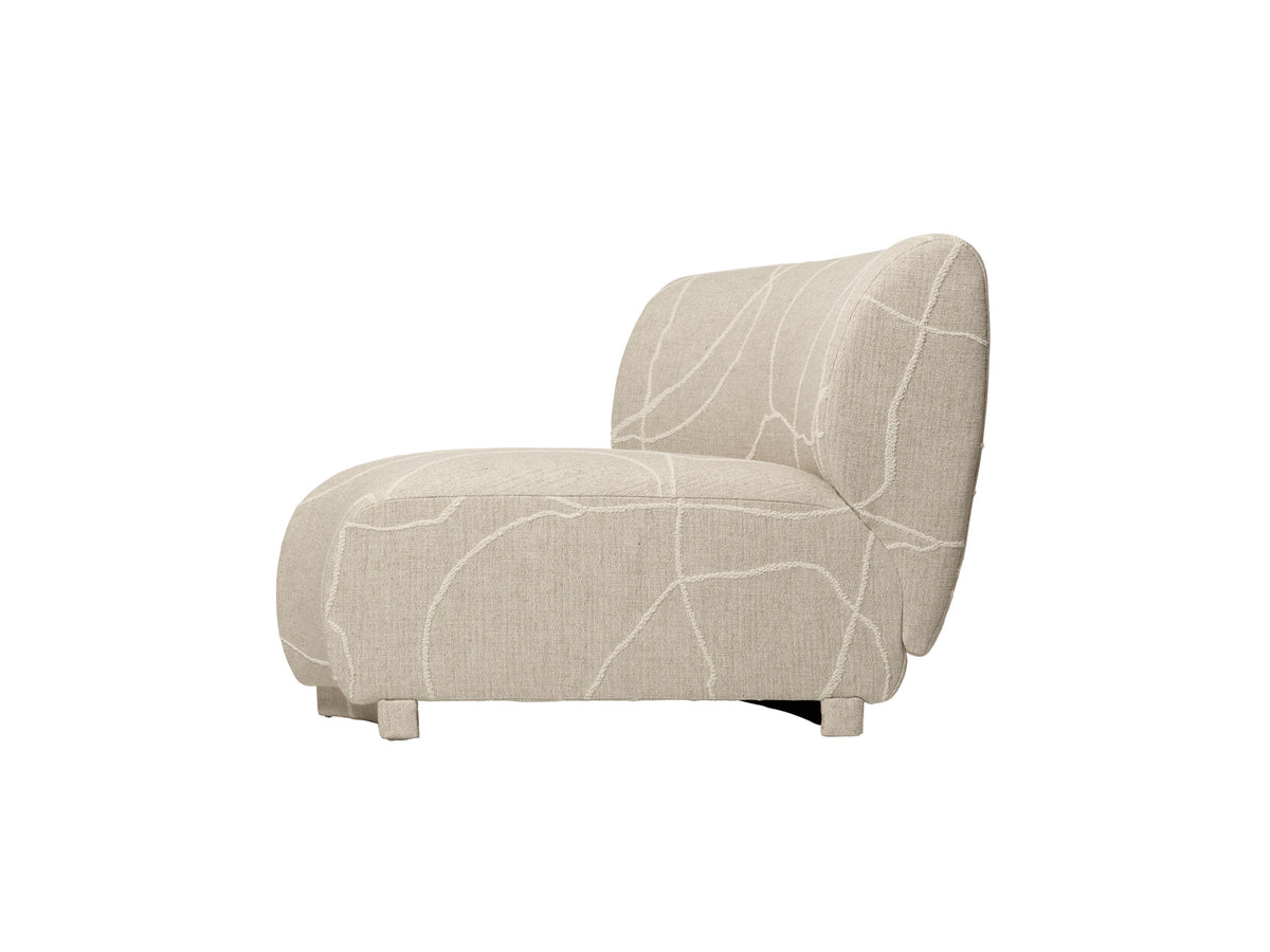 Modulares Sofa Rico Eckelement 45 mit gerundeter Form und gepolsterter Sitzfläche in hellem Stoff