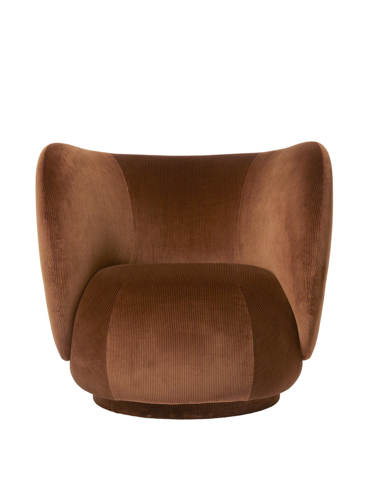 Rico Loungesessel drehbar von Ferm Living, runder Drehsessel mit Stoffbezug