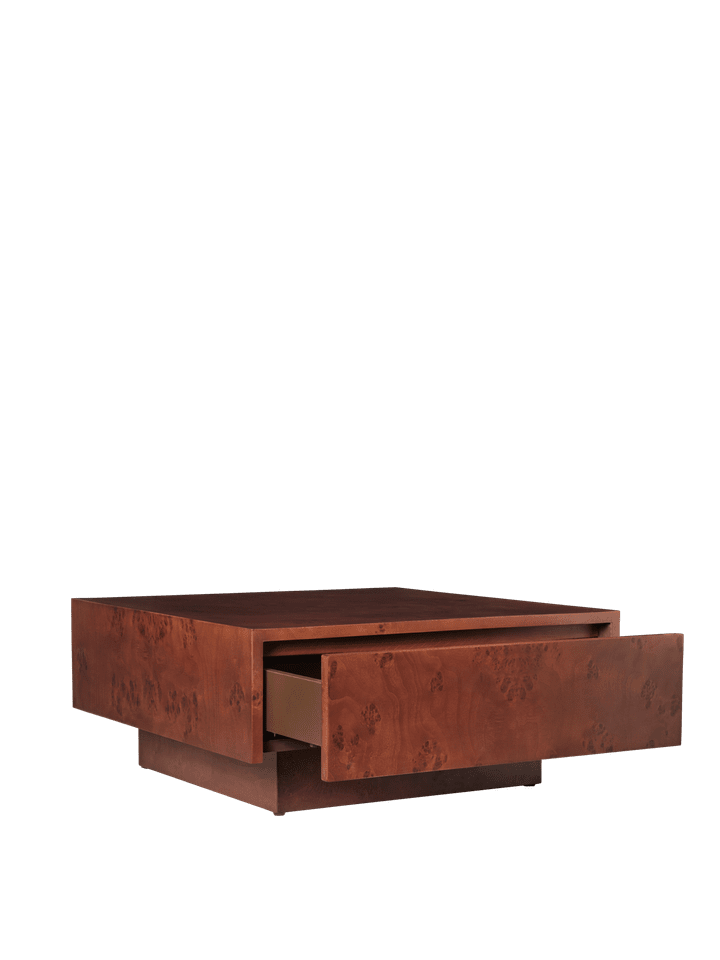 Eleganter Couchtisch aus edlem Burl-Holz von Ferm Living, perfekt für stilvolle Akzente und praktische Aufbewahrung im Wohnzimmer.