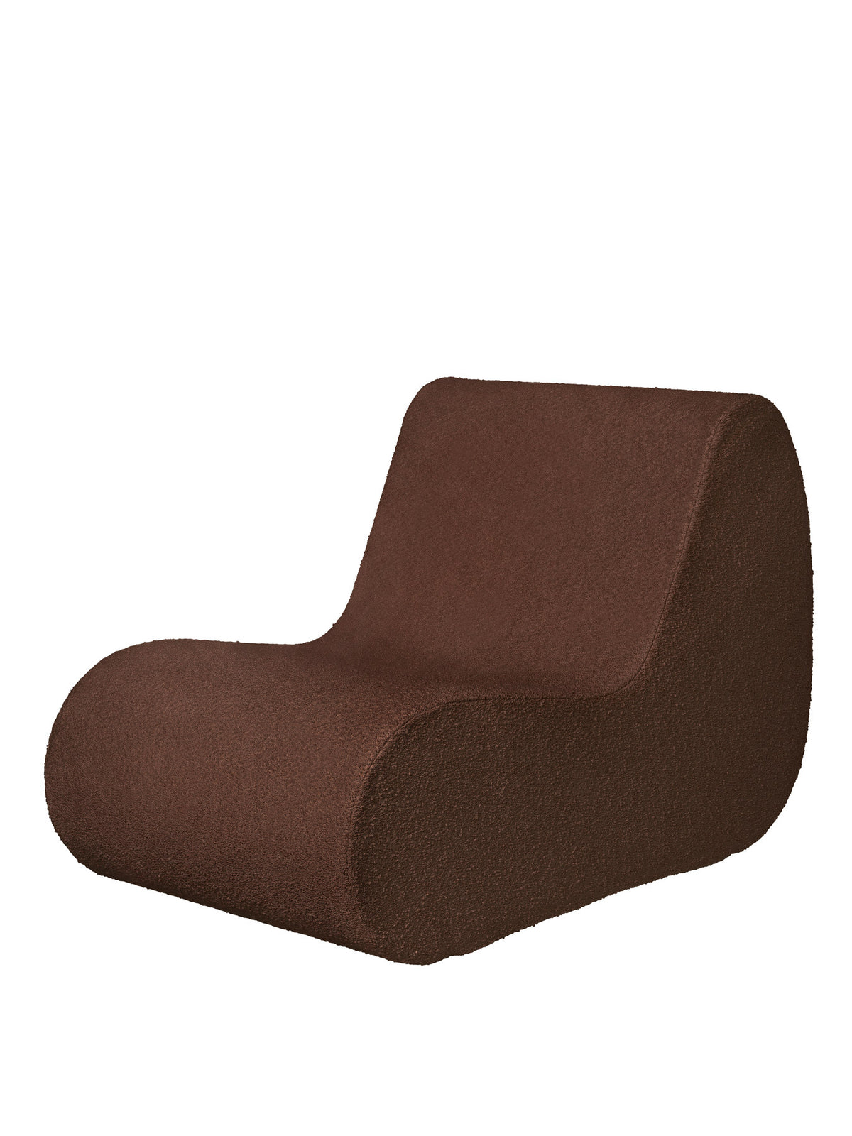 Rouli Center Module Pure Bouclé von Ferm Living, Outdoor-Sessel in Chestnut Brown mit abnehmbarem Bezug aus Bouclé-Stoff und abgerundeter Form.