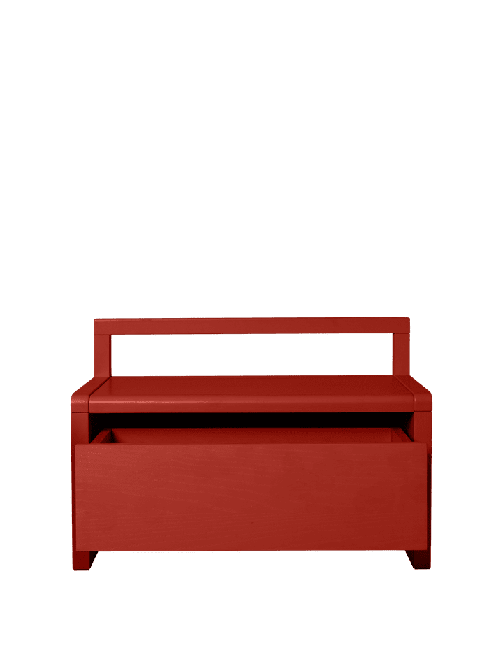Stylische Little Architect Sitzbank in Poppy Red von Ferm Living, ideal für Kinderzimmer mit praktischem Stauraum.