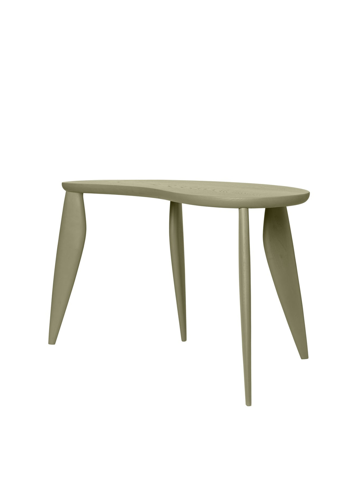 Feve Kinderschreibtisch von Ferm Living aus massiver Esche in Rose, mit asymmetrischer Tischplatte und schlanken elliptischen Beinen.