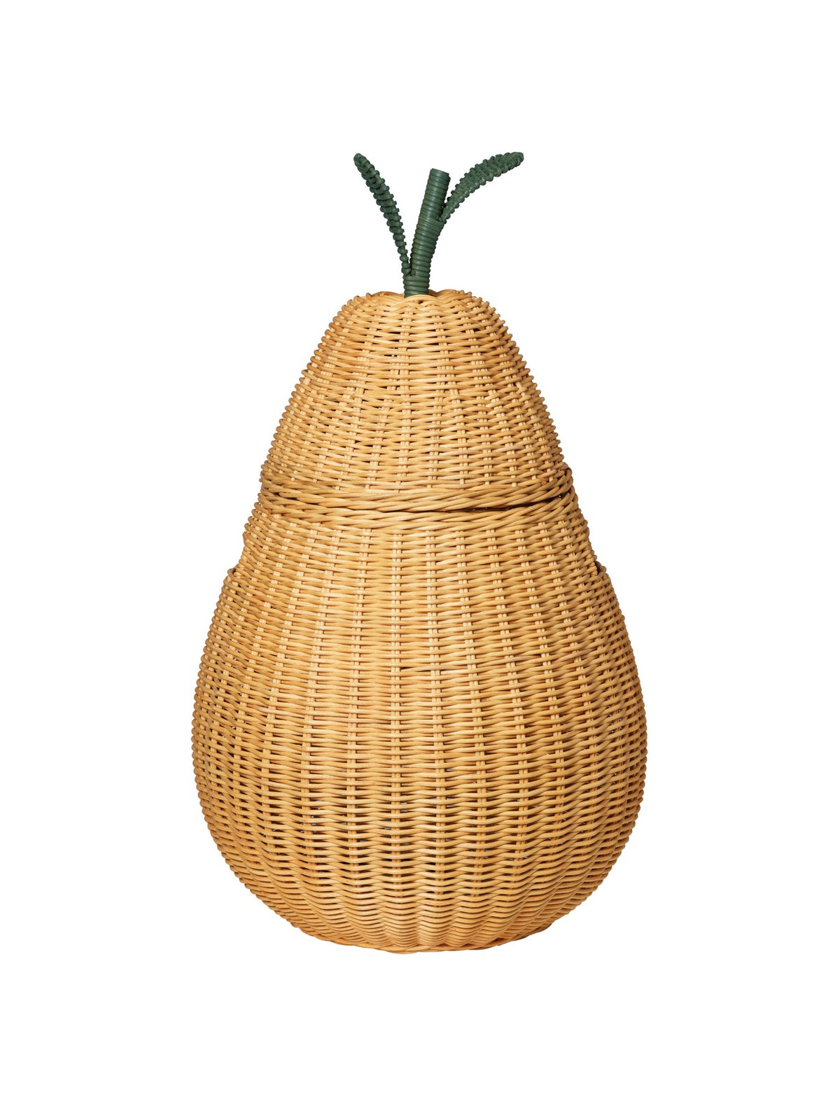 Handgeflochtener Aufbewahrungskorb in Birnenform aus Rattan, Farbe Natur, mit seitlichen Tragegriffen, Grösse extra gross von Ferm Living.