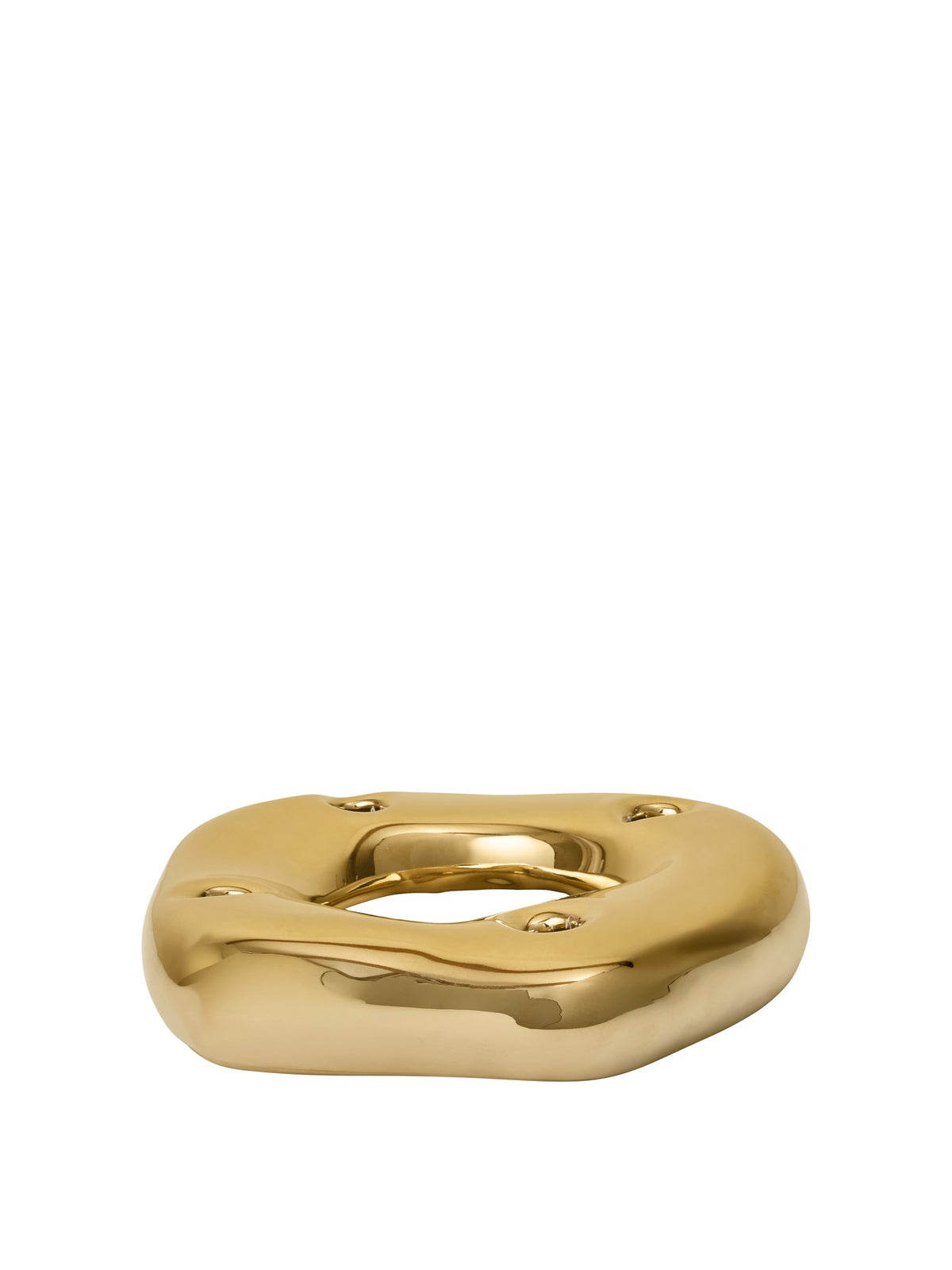 Ring-Kerzenhalter Bellure von Ferm Living aus galvanisiertem Porzellan in Messing-Finish, organische Ringform für vier Kerzen.