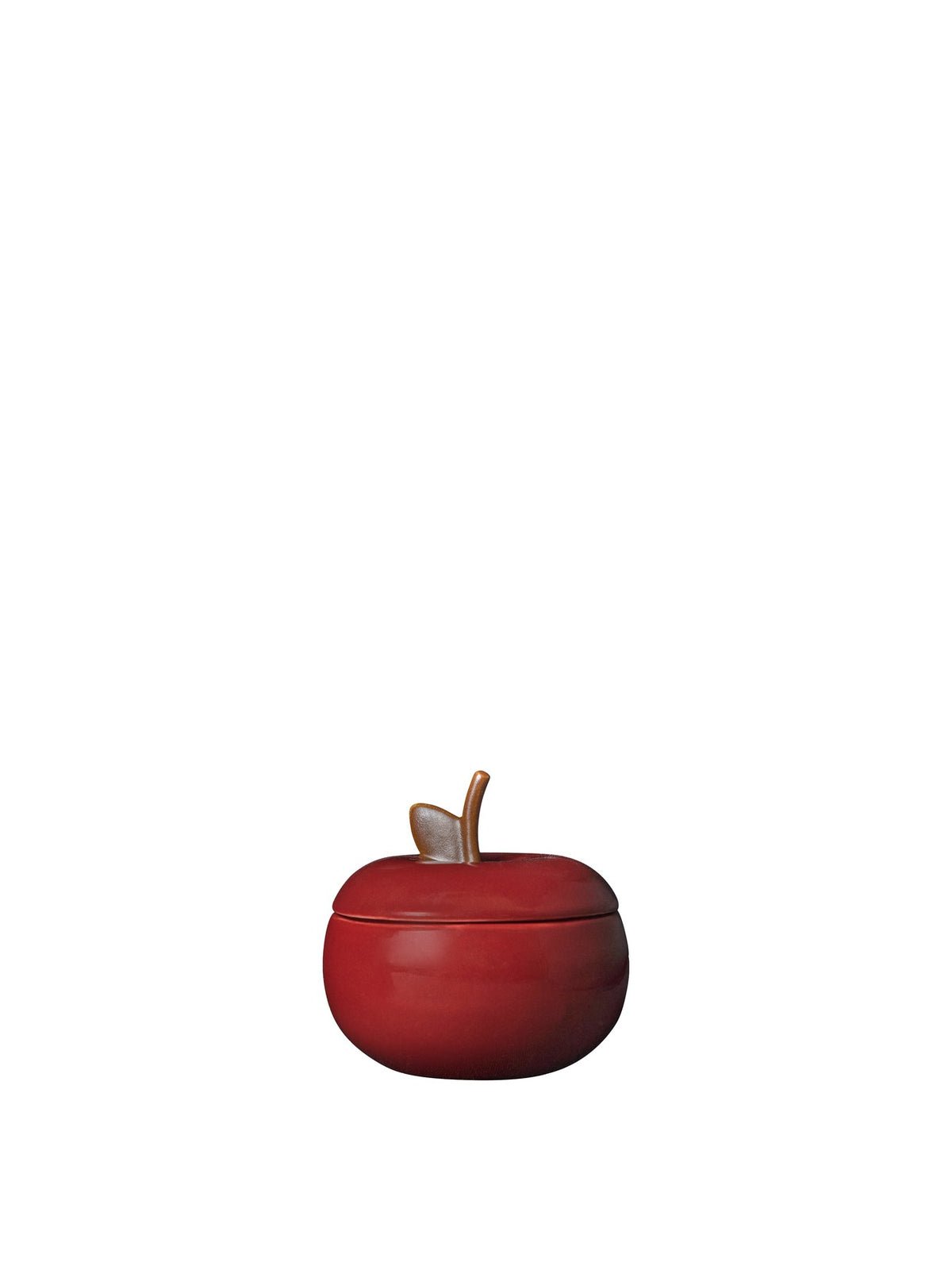 Tiefroter Keramikbehälter in Apfelform aus glasiertem Steinzeug, Durchmesser 9.5 cm, Höhe 9.6 cm, von Ferm Living.