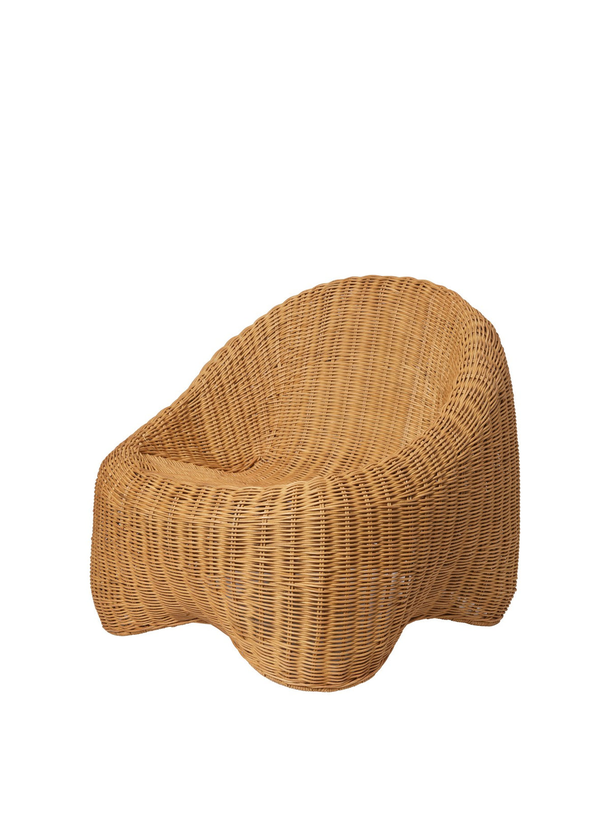 Kinderstuhl Willora aus handgeflochtenem Rattan mit geschwungener Sitzfläche und Rückenlehne, Innenstruktur aus Eisen, Farbe Natur.