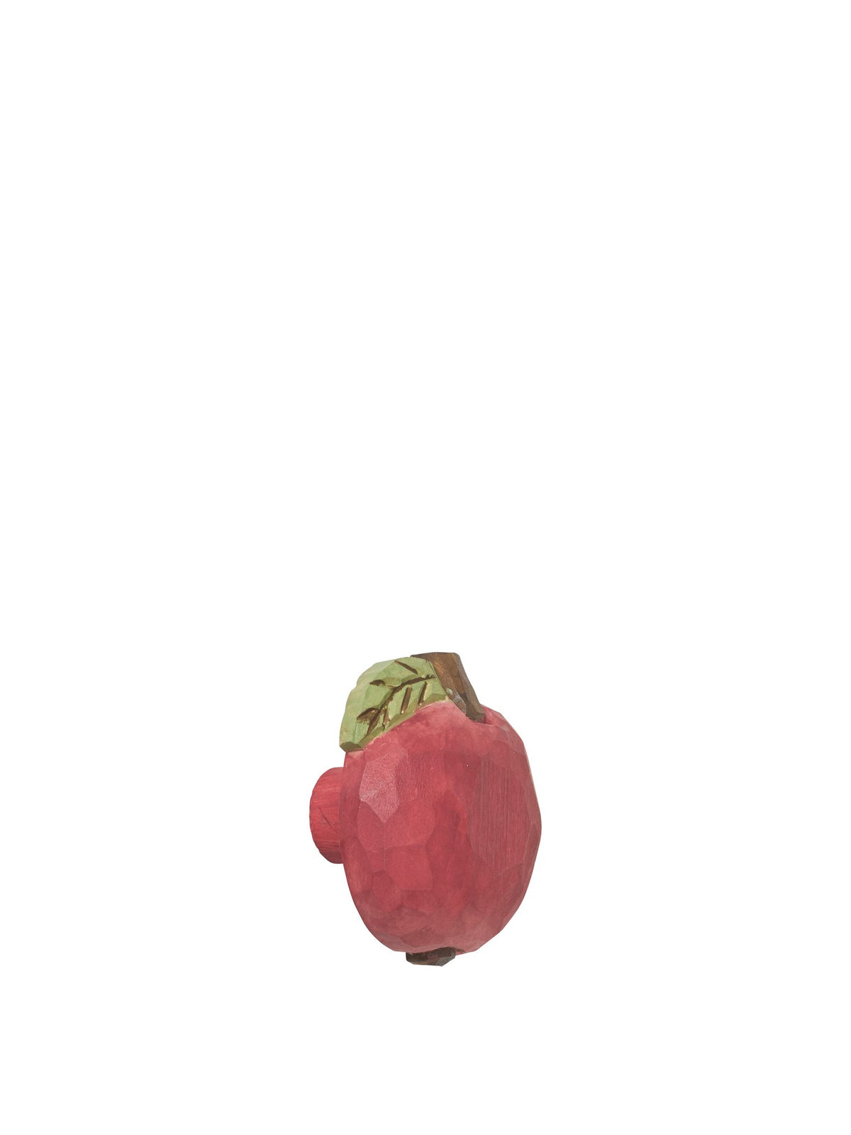 Kleiderhaken Apple von Ferm Living, handgeschnitzt und handbemalt aus FSC-zertifiziertem Espenholz, in der Farbe Mohnrot, mit sichtbarer Holzmaserung.