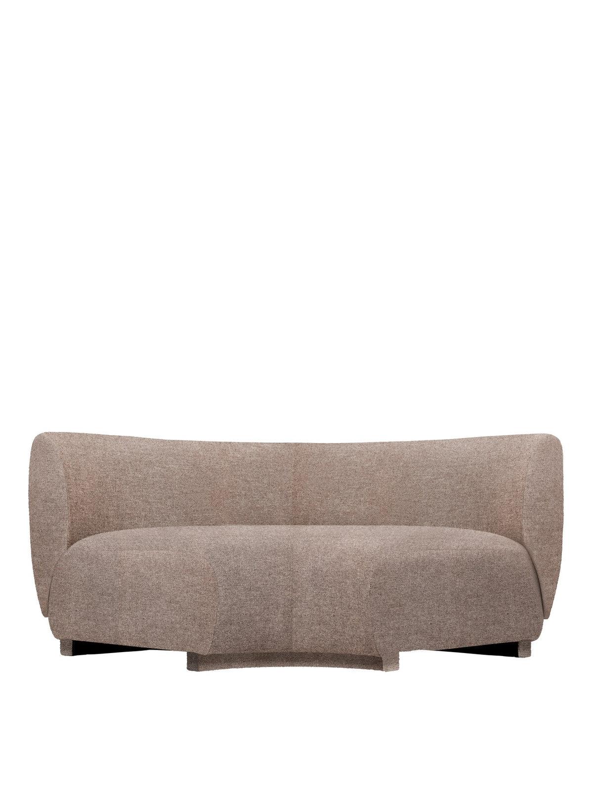 Eckmodul eines modularen Sofas von Ferm Living mit geschwungener Silhouette, bezogen mit kaffeefarbenem Main Line Flax Stoff aus Wolle und Flachs.