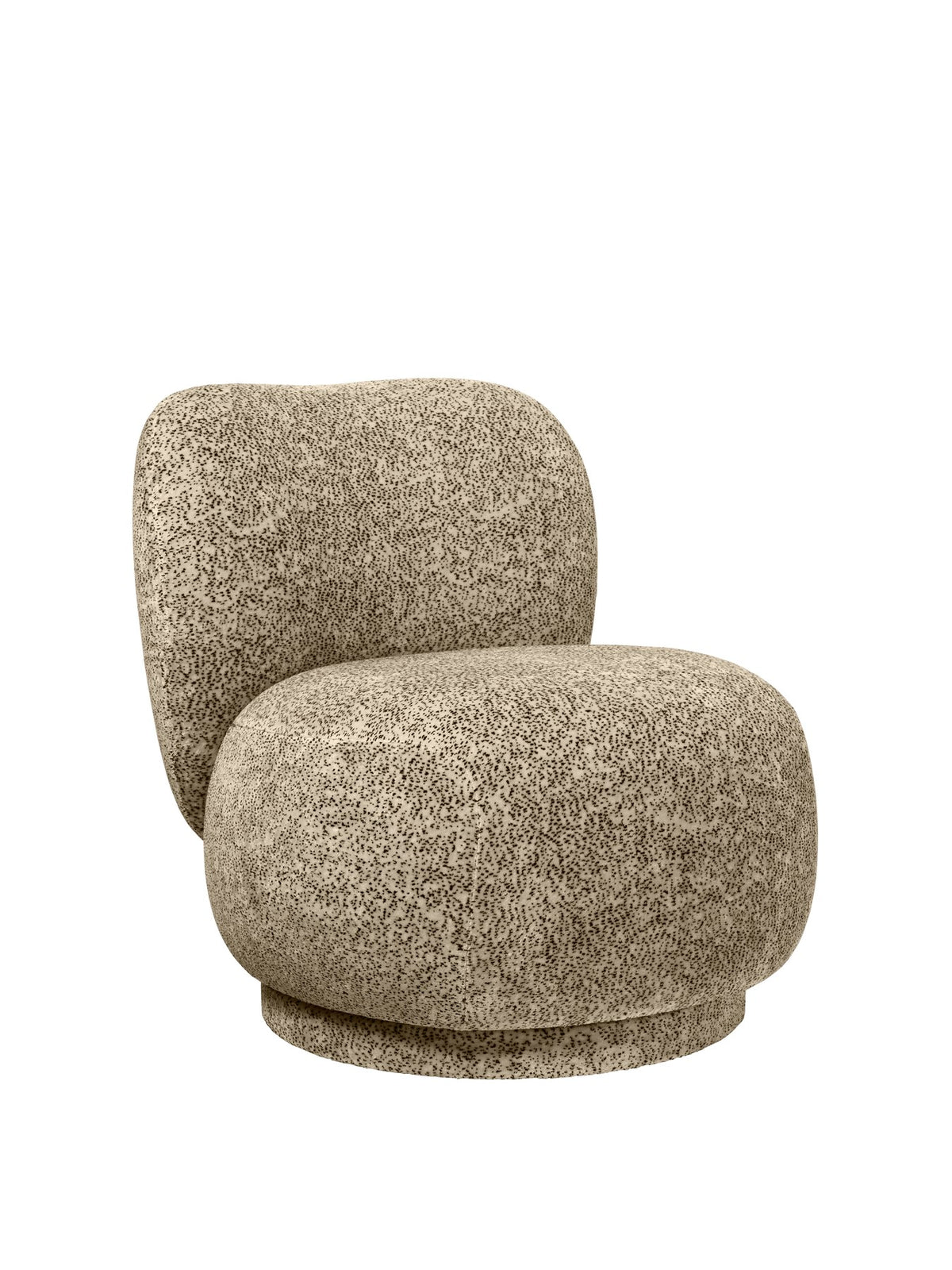 Kompakter Loungesessel mit rundem Design, Bezug aus Poppy Velvet in Butter/Black, gepolsterte Rückenlehne und Sitzfläche.