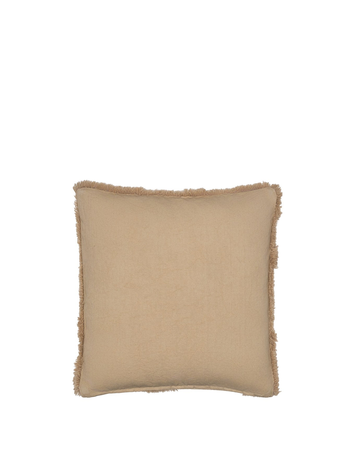 Quadratisches getuftetes Kissen aus Wolle und Baumwolle in Off-White, mit unterschiedlichen Florhöhen und grafischem Musterdesign.