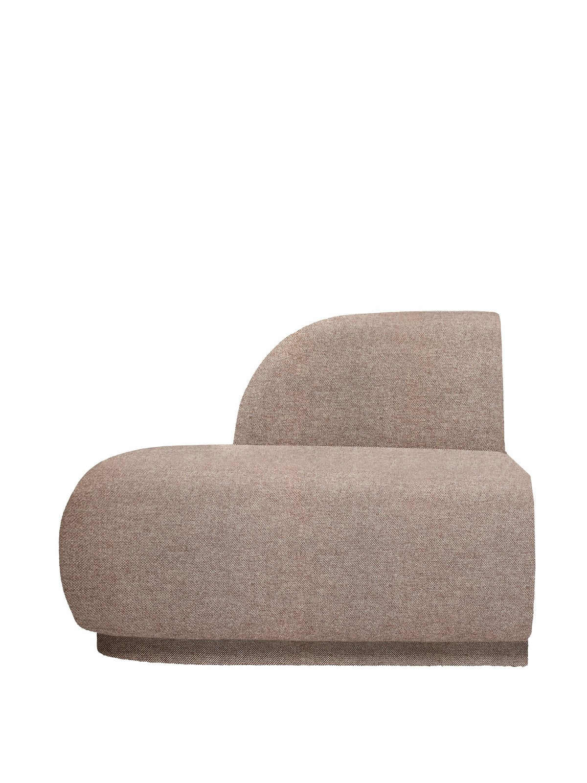 Modulares Sofa Rico Open L von Ferm Living in Kaffee, Bezug aus Schurwolle und Flachs, mit geschwungener Silhouette und tiefem Sitzelement.