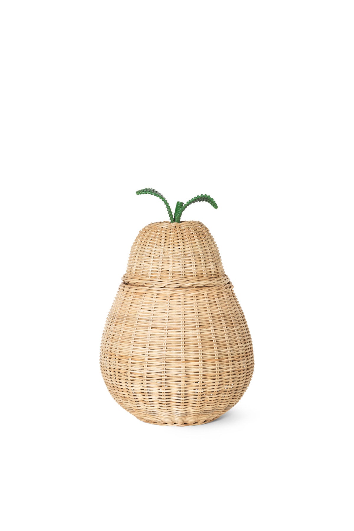 Handgeflochtener Aufbewahrungskorb in Birnenform aus Rattan, Farbe Natur, mit seitlichen Tragegriffen, Grösse extra gross von Ferm Living.