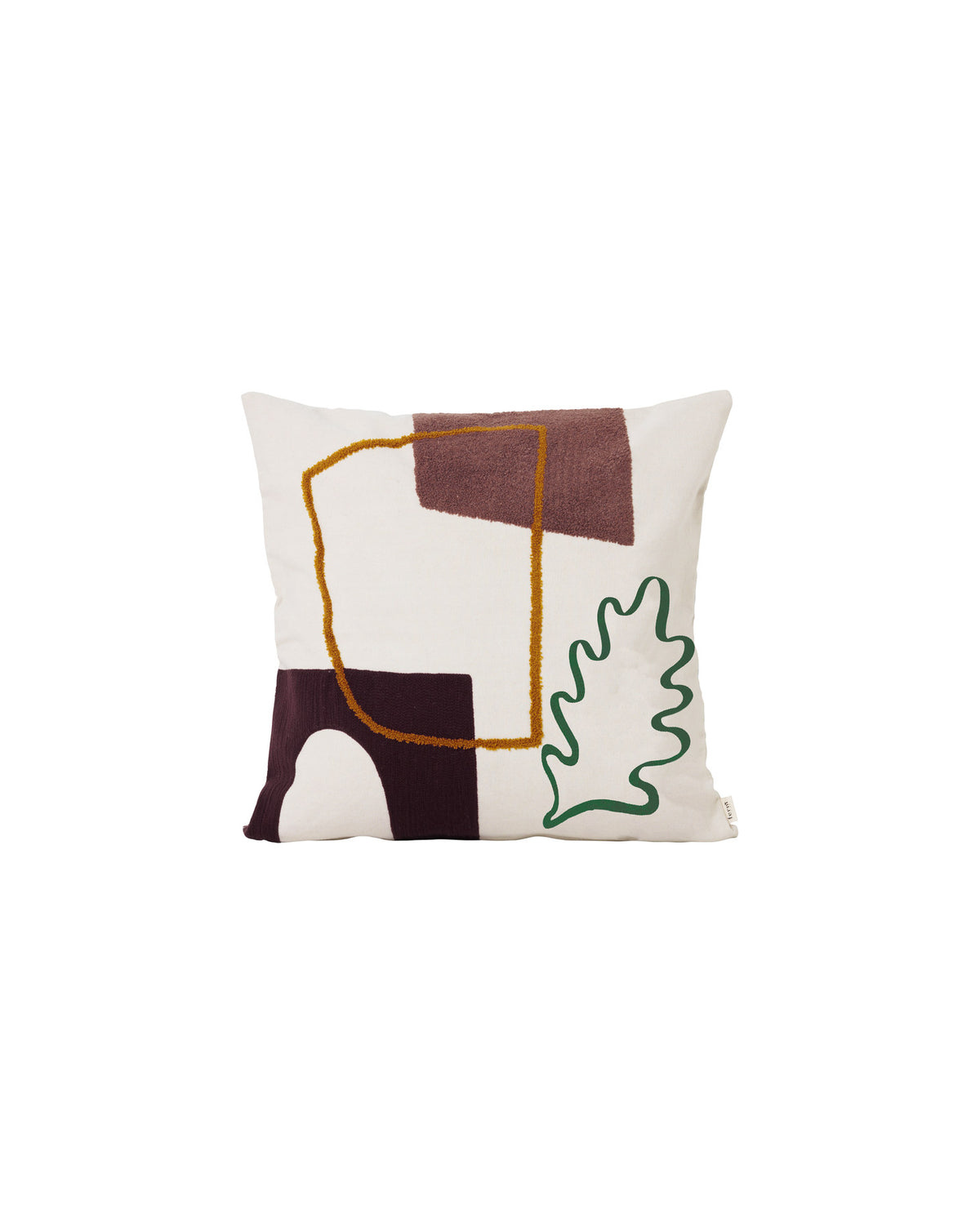 Mirage Kissen von Ferm Living aus 100% Baumwoll-Canvas mit hoch- und niedrigfloriger Stickerei, quadratische Form, naturinspiriertes Muster in mehreren Farben.