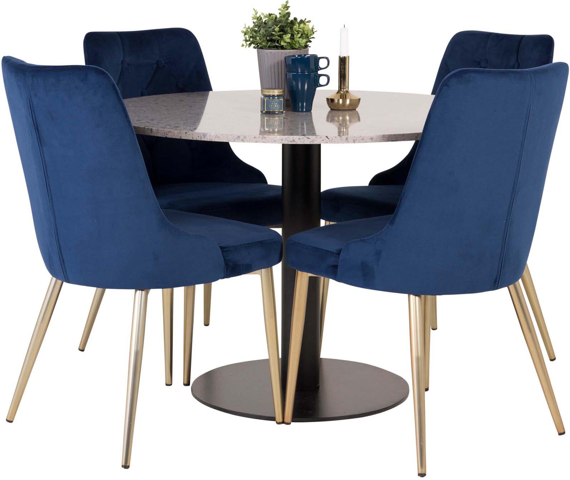 Razzia Esszimmerset + Velvet Deluxe ⌀106cm/4St. in Schwarz / Blau / Gold präsentiert im Onlineshop von KAQTU Design AG. Esszimmerset ist von Venture Home