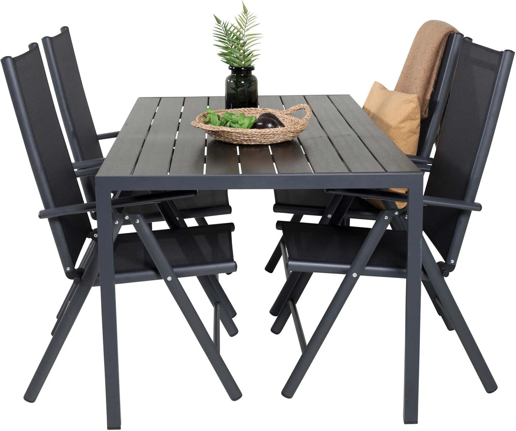 Elegantes 150cm Tischset für 4, perfekt für Garten und Terrasse.