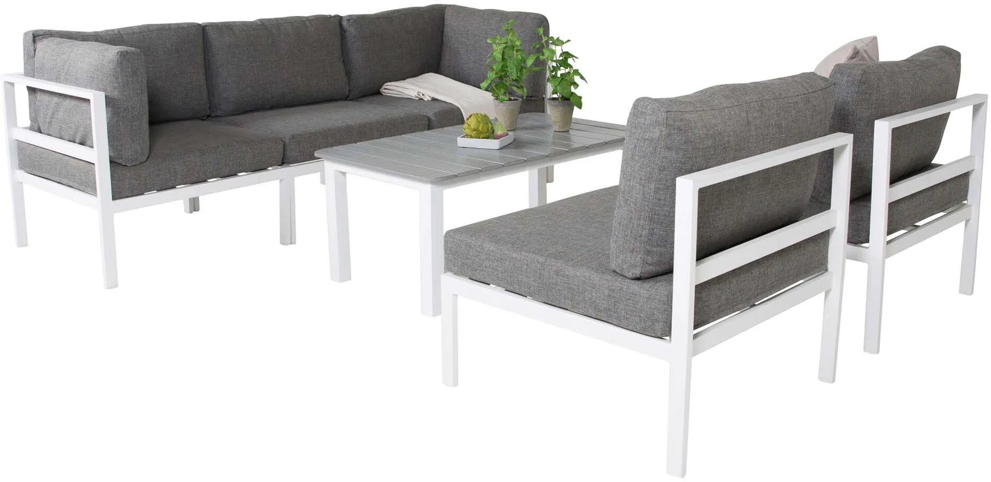 Stilvolle Copacabana Sofagarnitur V5: Flexibles Design, langlebiges Aintwood, komfortable Kissen – Ihre Wohlfühloase im Freien.