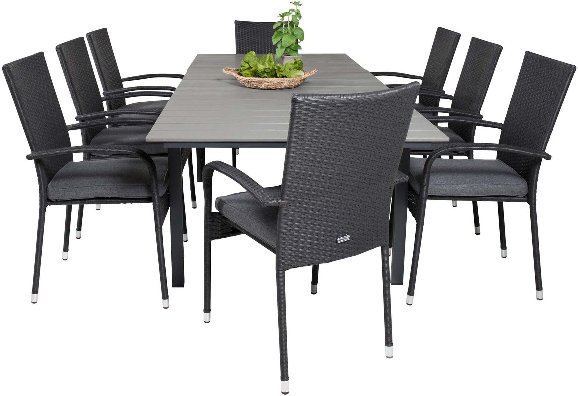 Levels Outdoor-Tischset ausziehbar + Anna 160cm/8St. in Schwarz präsentiert im Onlineshop von KAQTU Design AG. Gartentischset ist von Venture Home