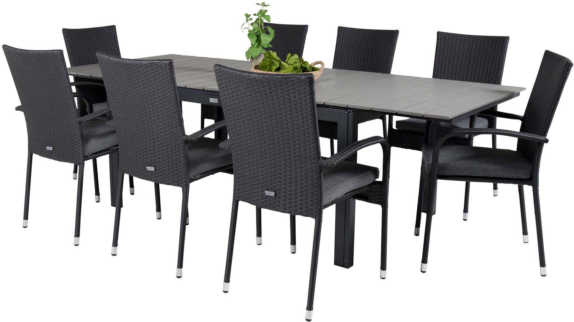Levels Outdoor-Tischset ausziehbar + Anna 160cm/8St. in Schwarz präsentiert im Onlineshop von KAQTU Design AG. Gartentischset ist von Venture Home