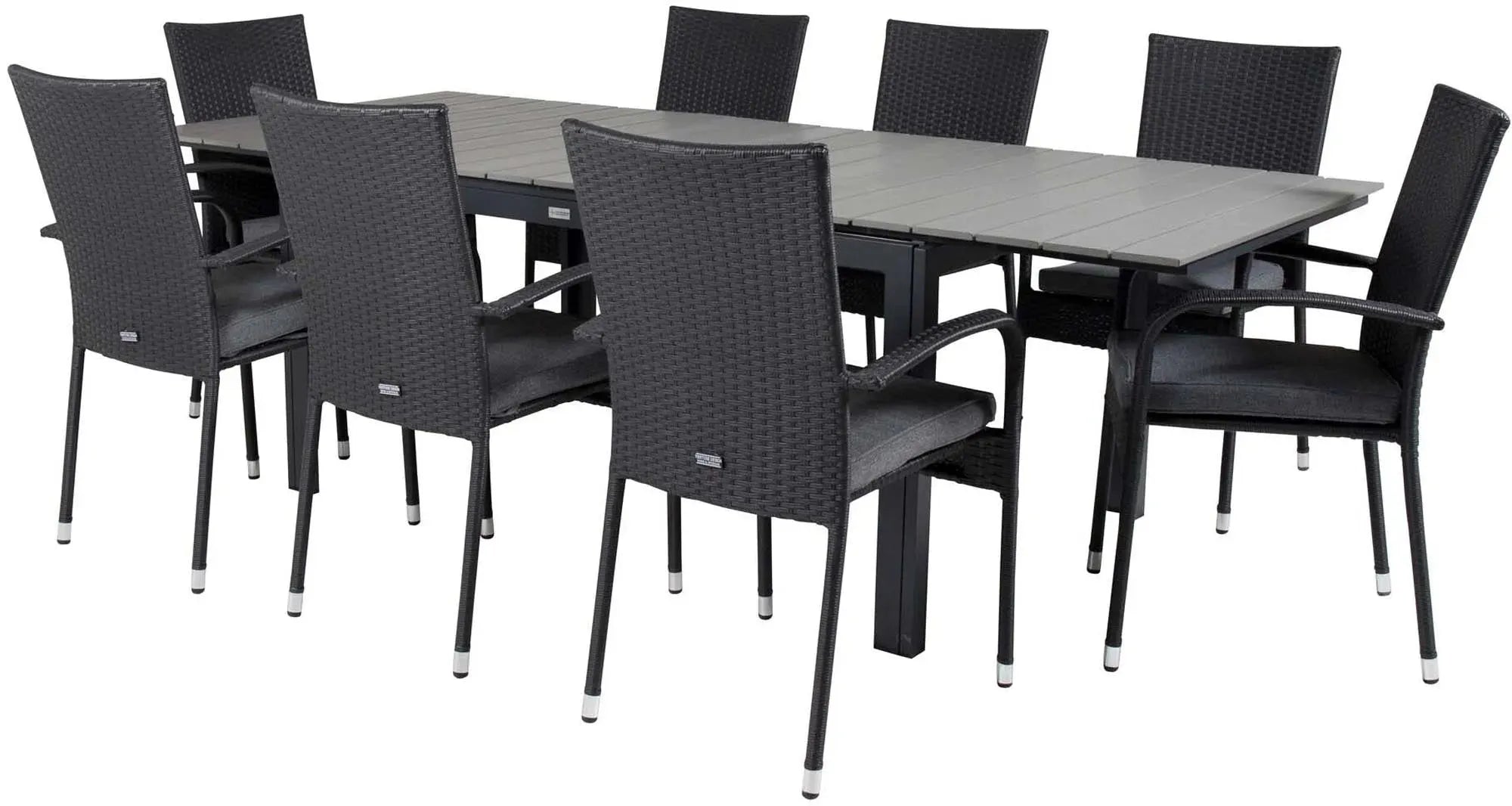 Stilvolles, ausziehbares Outdoor-Tischset für 8 Personen, wetterfest, UV-beständig, ideal für Gartenpartys.