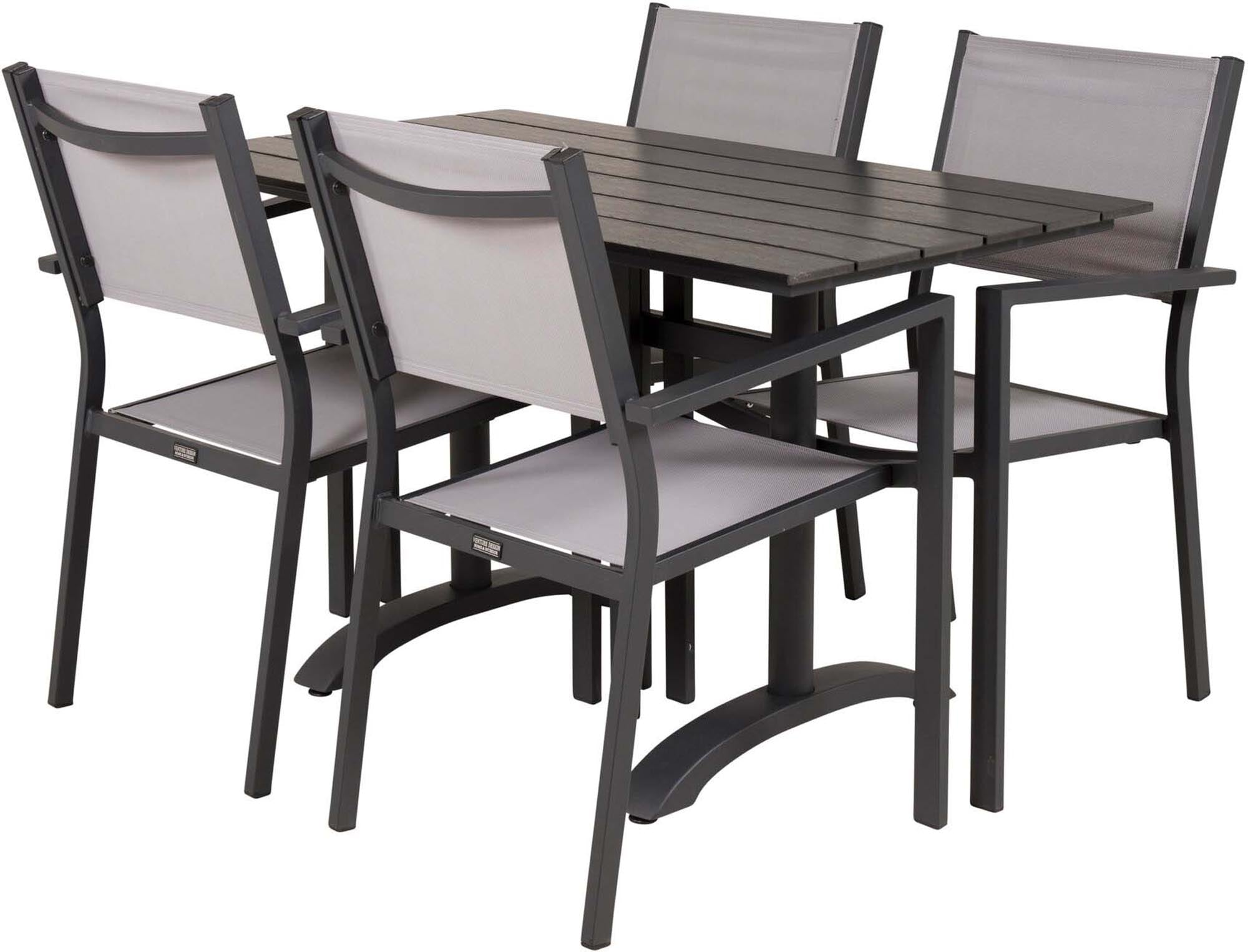 Denver Outdoor-Tischset + Copacabana 120cm/4St. in Schwarzgrau präsentiert im Onlineshop von KAQTU Design AG. Gartentischset ist von Venture Home