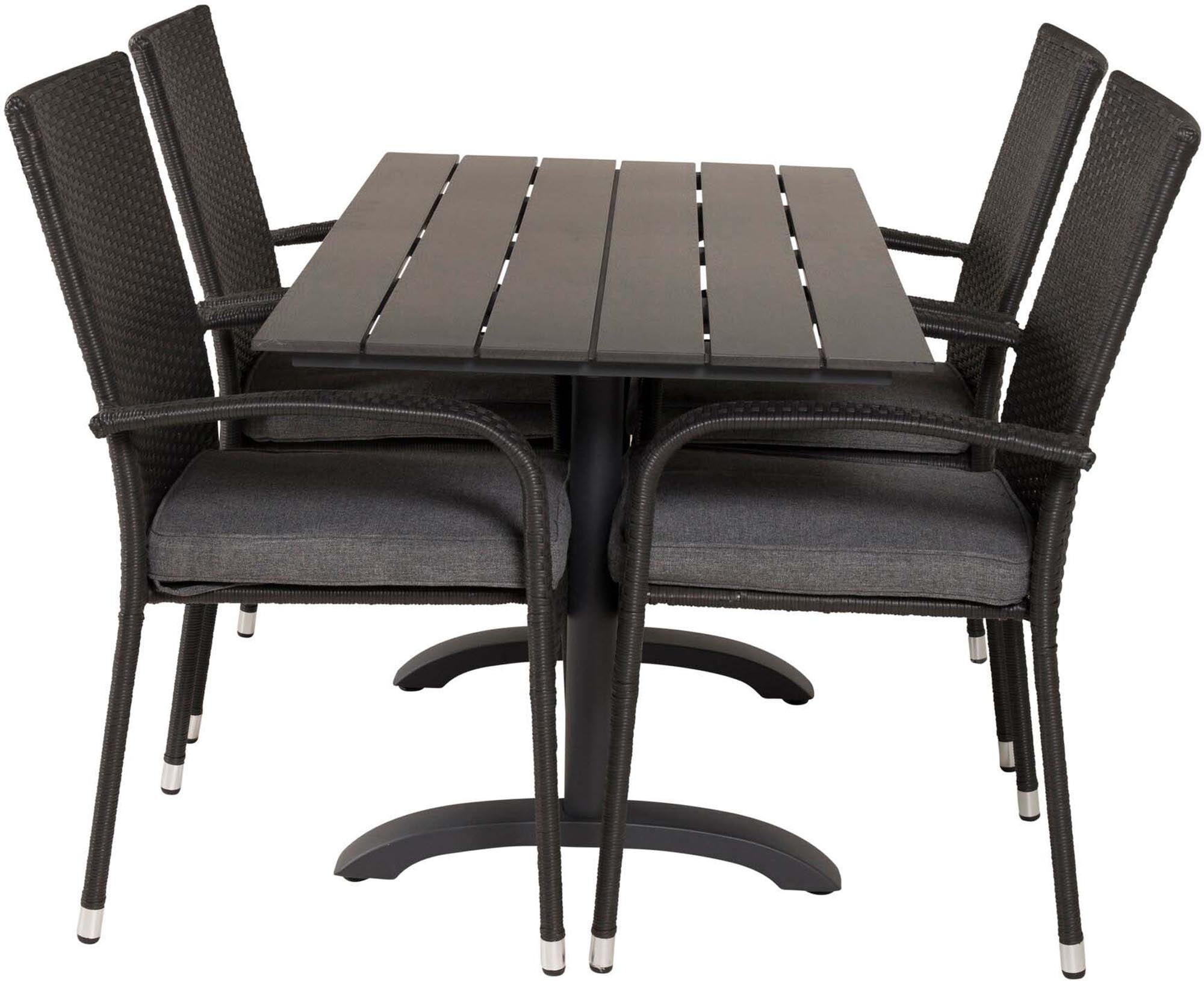Denver Outdoor-Tischset + Anna 120cm/4St. in Schwarz präsentiert im Onlineshop von KAQTU Design AG. Gartentischset ist von Venture Home