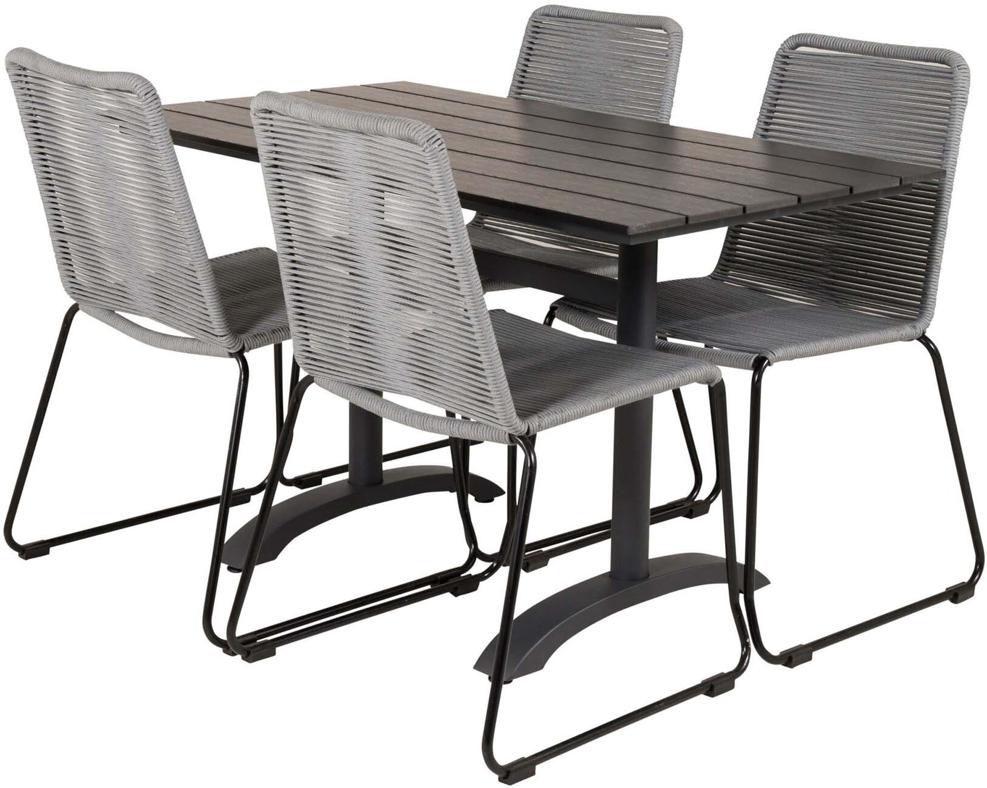 Entdecken Sie das stilvolle Denver Outdoor-Tischset von Venture Home – perfekt für gesellige Abende im Freien mit 4 komfortablen Stühlen.