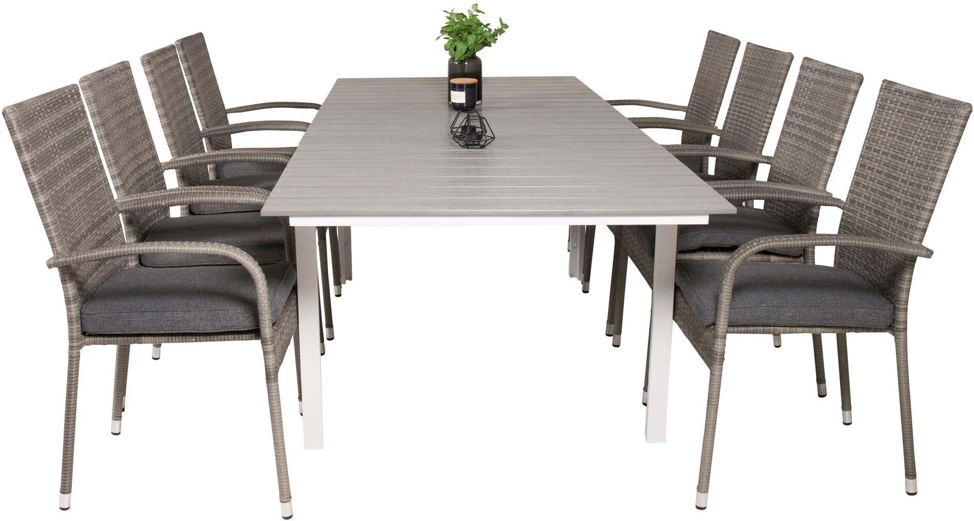 Levels Outdoor-Tischset ausziehbar + Anna 160cm/8St. in Grau präsentiert im Onlineshop von KAQTU Design AG. Gartentischset ist von Venture Home
