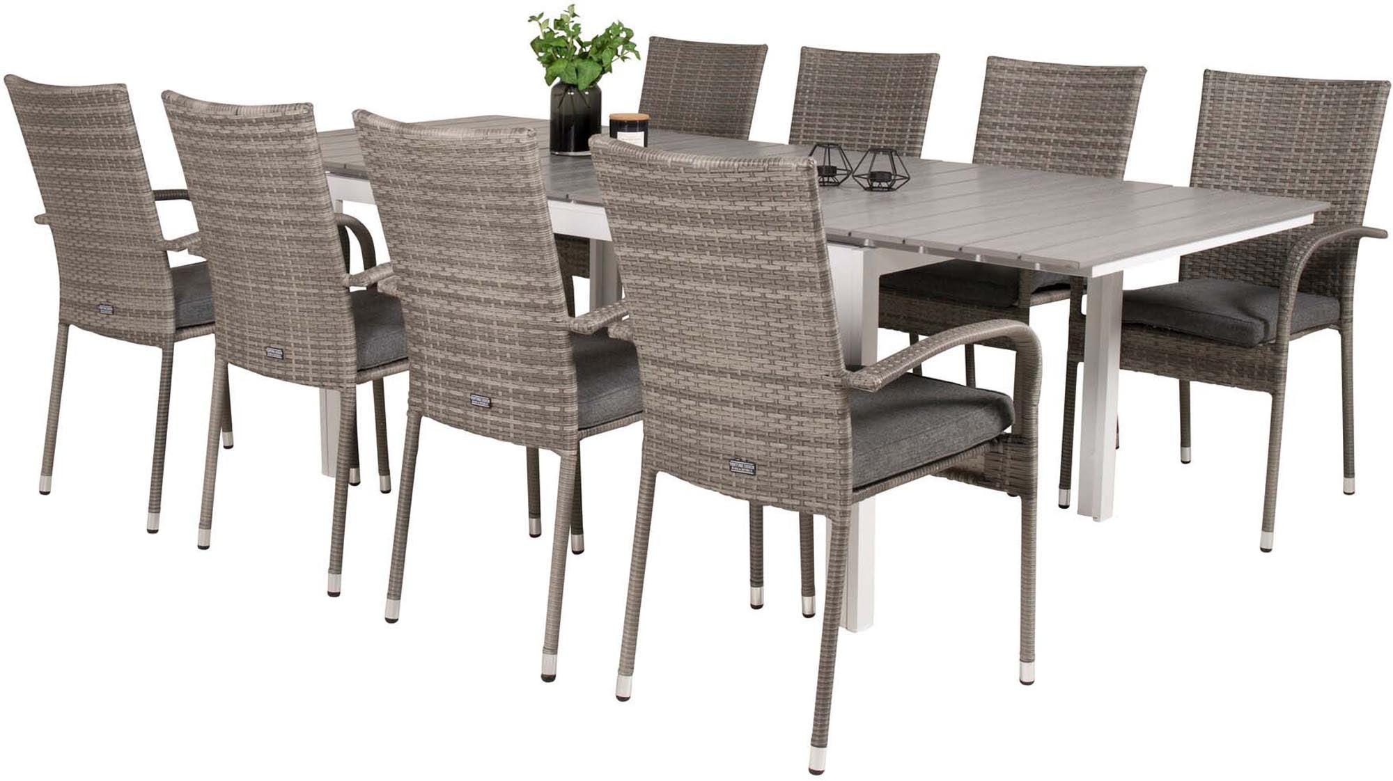 Levels Outdoor-Tischset ausziehbar + Anna 160cm/8St. in Grau präsentiert im Onlineshop von KAQTU Design AG. Gartentischset ist von Venture Home