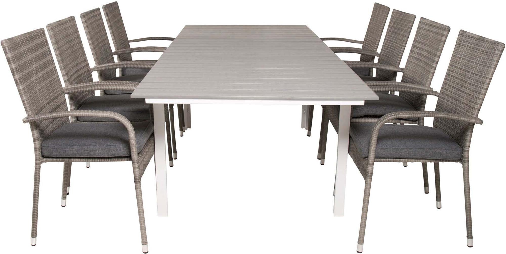 Levels Outdoor-Tischset ausziehbar + Anna 160cm/8St. in Grau präsentiert im Onlineshop von KAQTU Design AG. Gartentischset ist von Venture Home