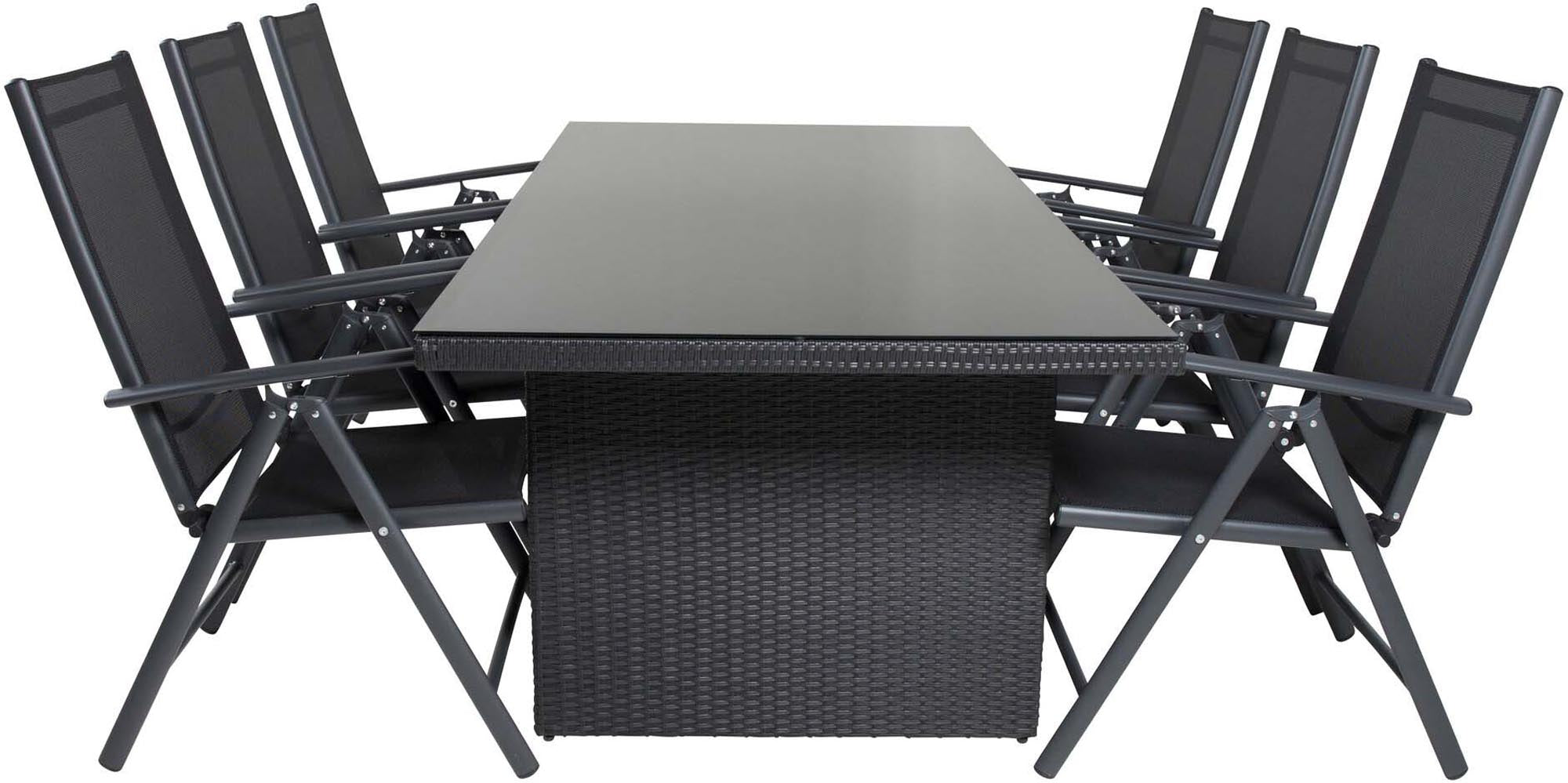 Padova Outdoor-Tischset + Break 200cm/6St. in Schwarz präsentiert im Onlineshop von KAQTU Design AG. Gartentischset ist von Venture Home