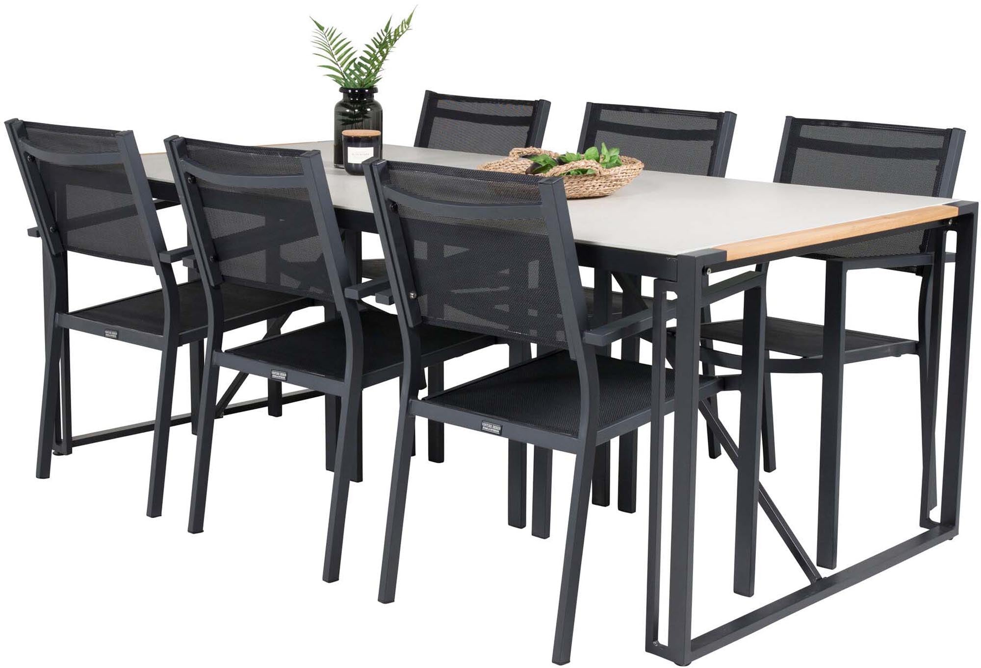 Texas Outdoor-Tischset + Copacabana 200cm/6St. in Schwarz präsentiert im Onlineshop von KAQTU Design AG. Gartentischset ist von Venture Home