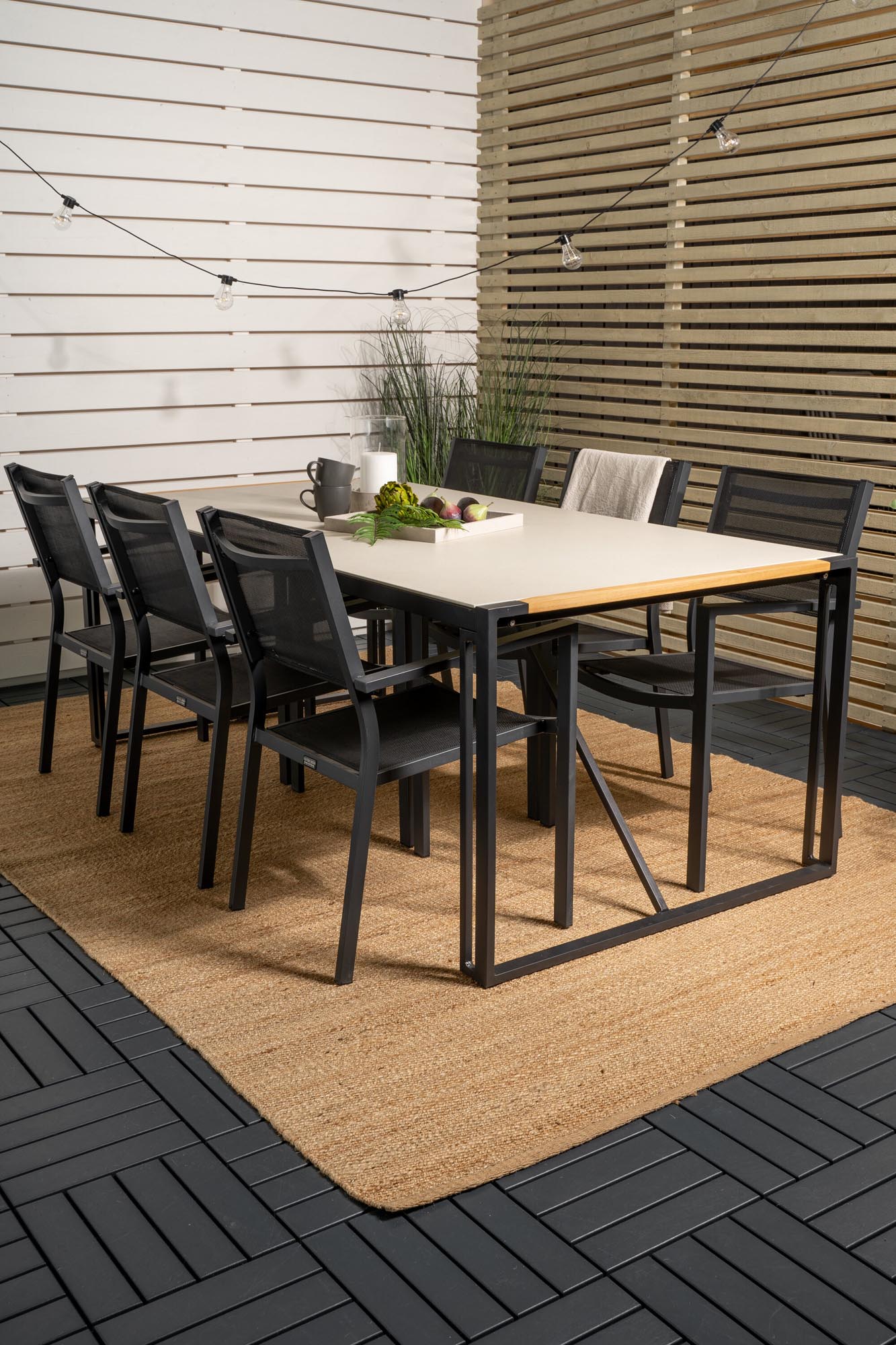 Texas Outdoor-Tischset + Copacabana 200cm/6St. in Schwarz präsentiert im Onlineshop von KAQTU Design AG. Gartentischset ist von Venture Home