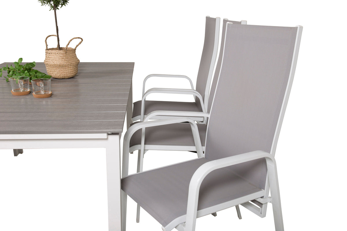 Levels Outdoor-Tischset ausziehbar + Copacabana 160cm/6St. in Grau weiss präsentiert im Onlineshop von KAQTU Design AG. Gartentischset ist von Venture Home