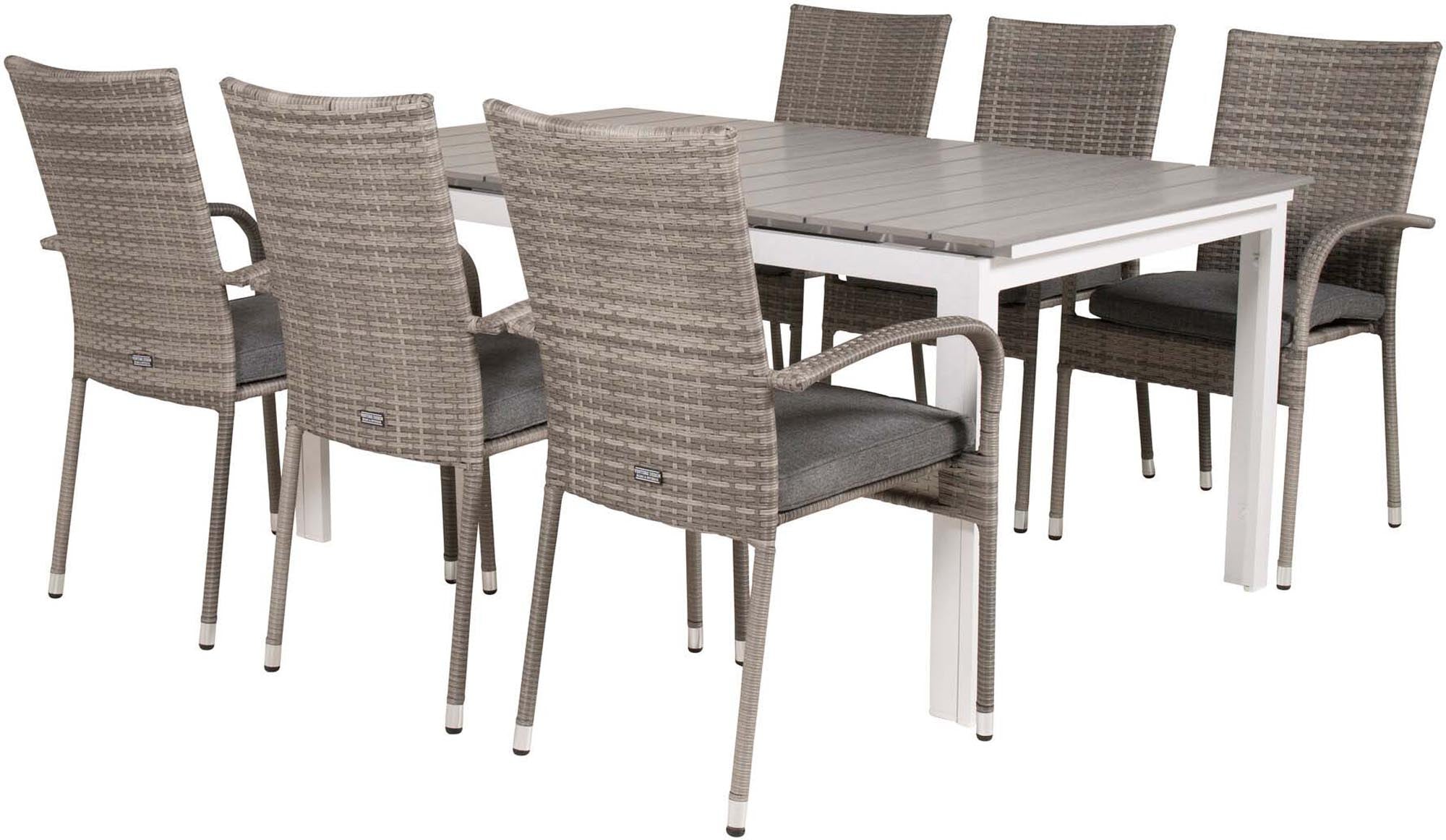 Levels Outdoor-Tischset ausziehbar + Anna 160cm/6St. in Grau präsentiert im Onlineshop von KAQTU Design AG. Gartentischset ist von Venture Home