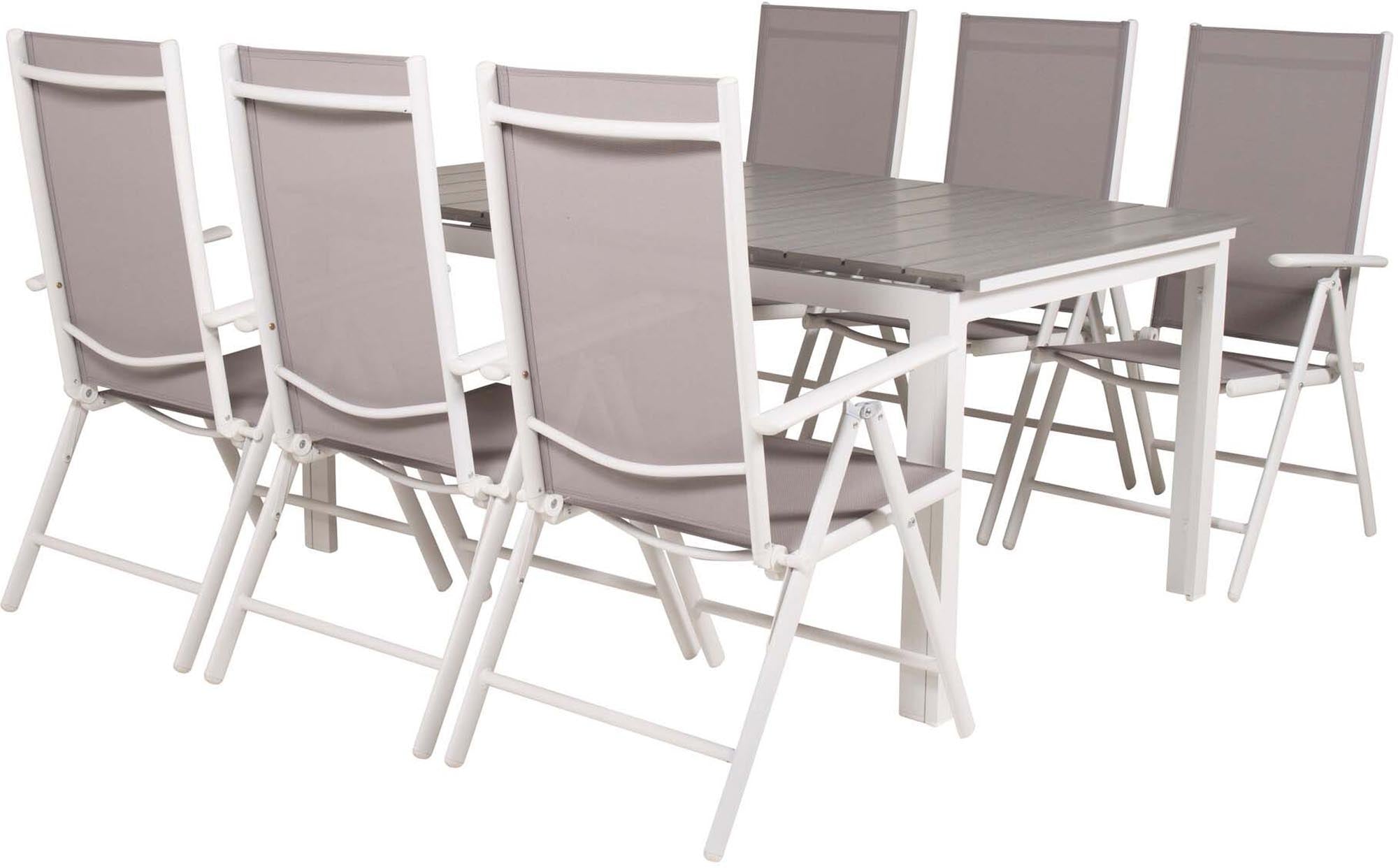 Levels Outdoor-Tischset ausziehbar + Break 160cm/6St. in Grau weiss präsentiert im Onlineshop von KAQTU Design AG. Gartentischset ist von Venture Home