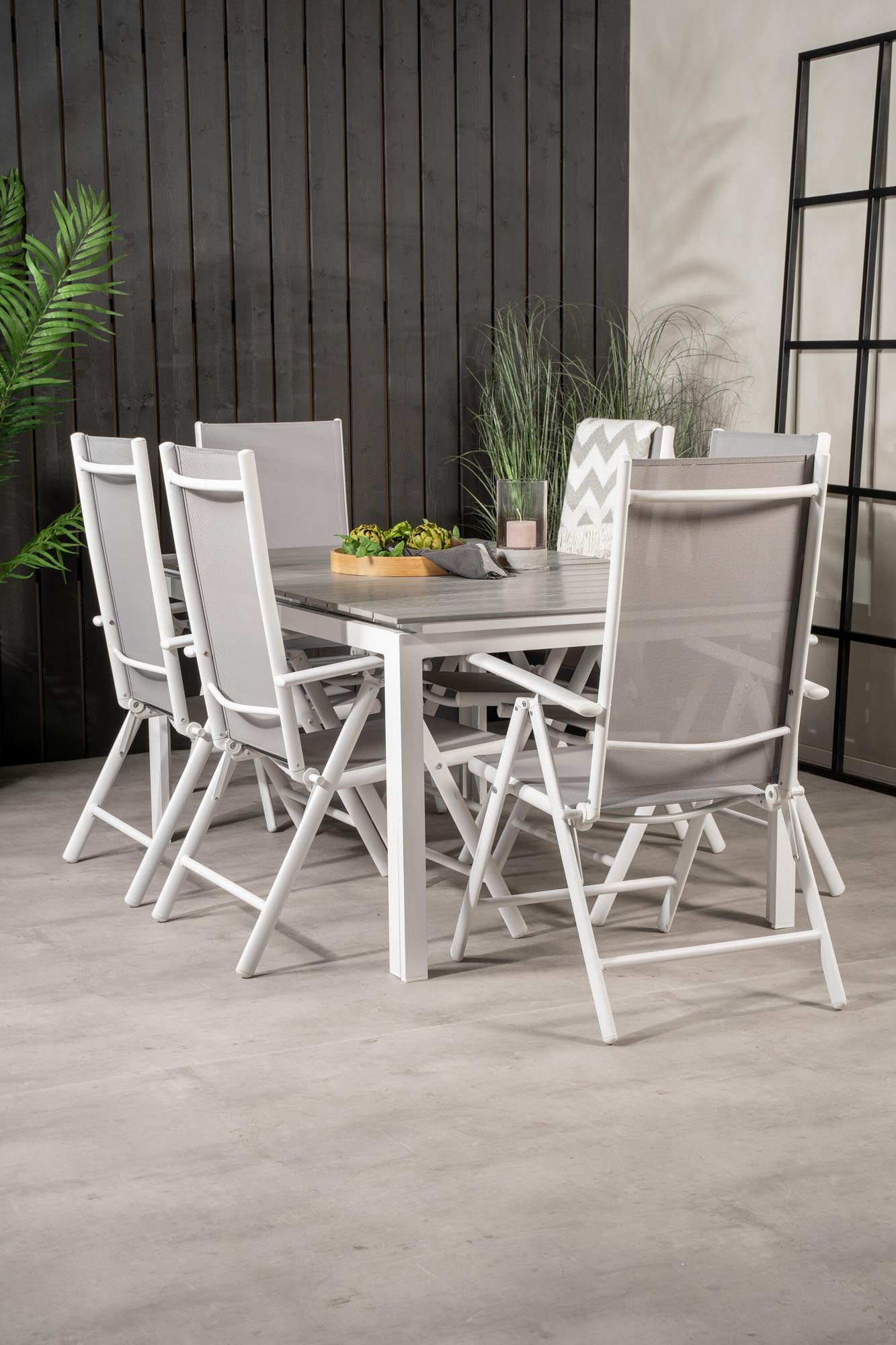Levels Outdoor-Tischset ausziehbar + Break 160cm/6St. in Grau weiss präsentiert im Onlineshop von KAQTU Design AG. Gartentischset ist von Venture Home